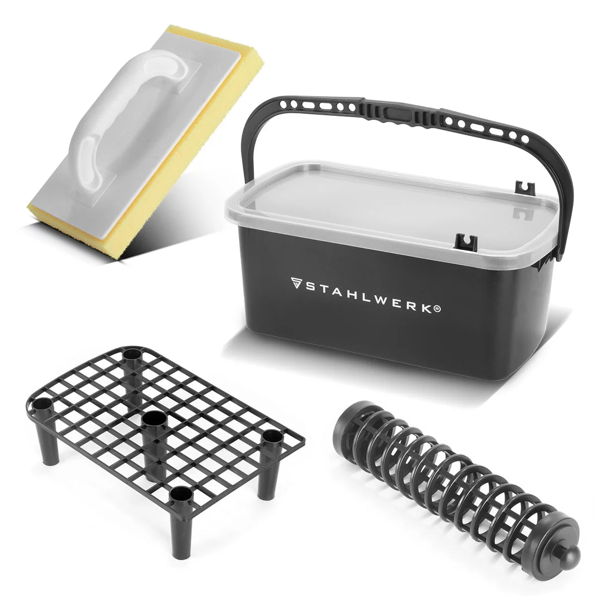 Steelworks tile washet | 4-part tiler washing set | Professional tile washing set with 12 liters of bucket | Tile washboard | Ribbon board | Tile cleaning | Perfect tiles