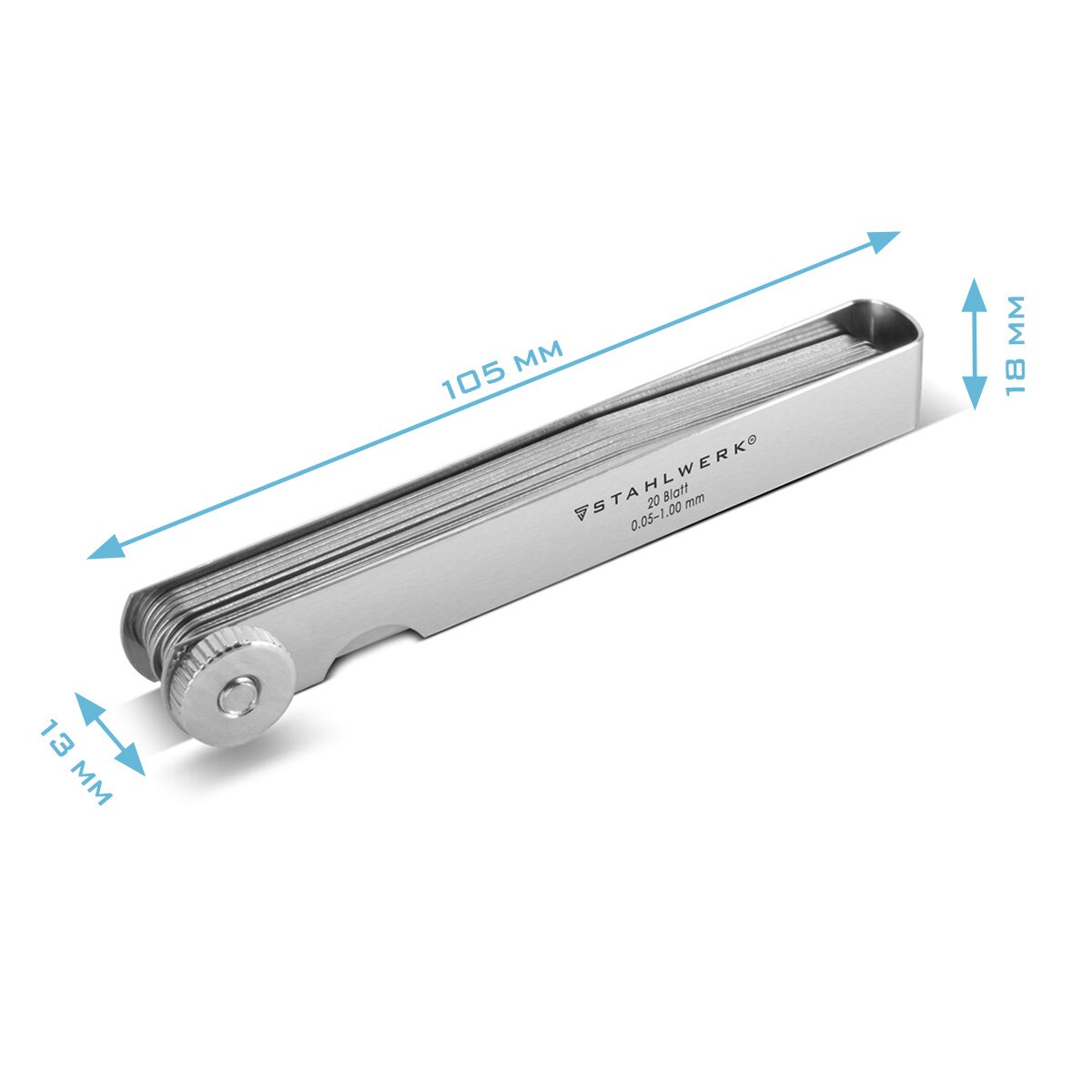 Steelworks sensor teaching 0.05-1 mm 20 precision leaves made of hardened stainless steel according to DIN 2275, metric distance teaching / valve teaching / leaf theory / gaps