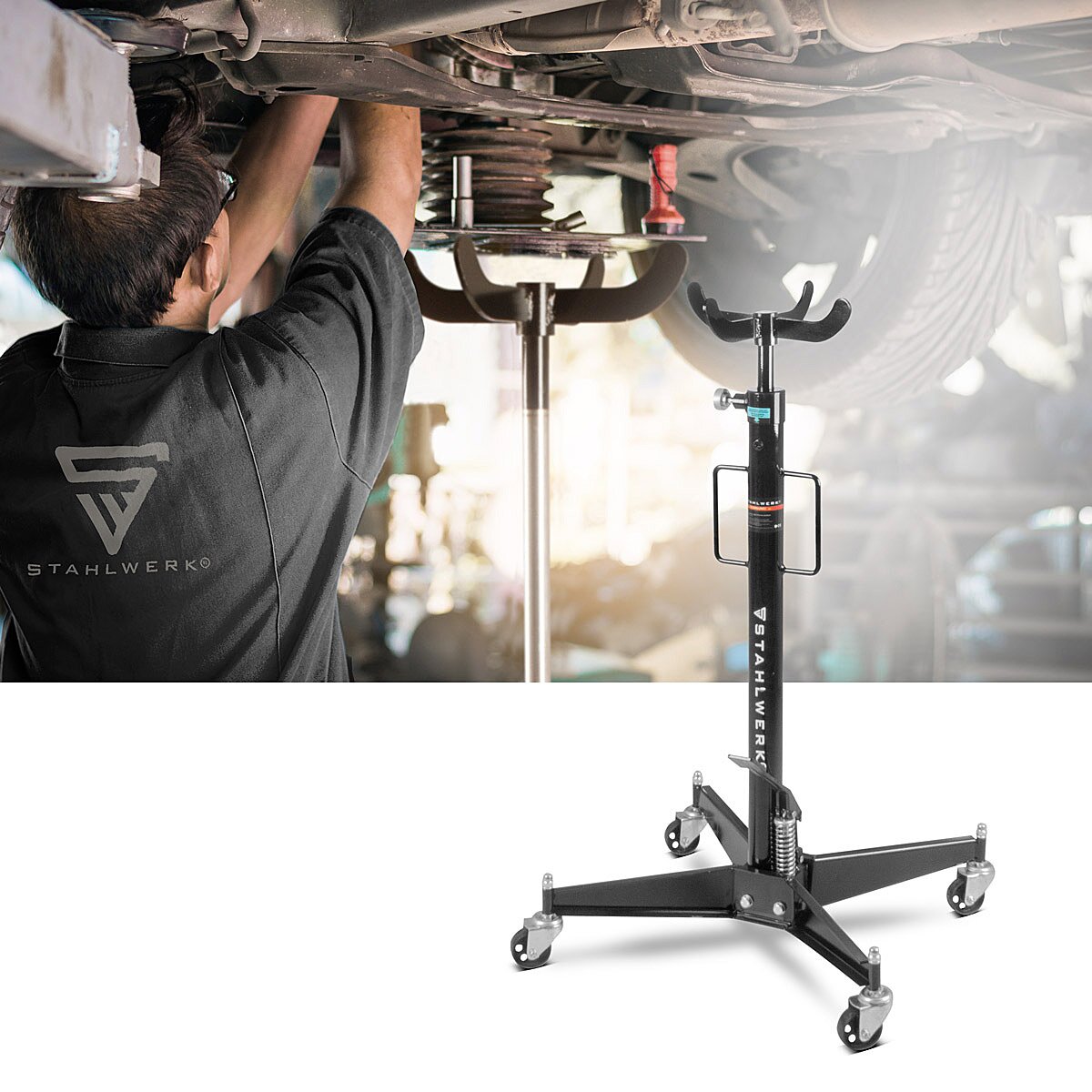Steelwork of Hydraulic Gearbox Leyer TJ-500 ST LOCADABLE jusqu'à 500 kg, levage de moteur | Lauliner | Carrier du moteur pour l'installation et le suppression des boîtes de vitesses, des essieux et des systèmes d'échappement
