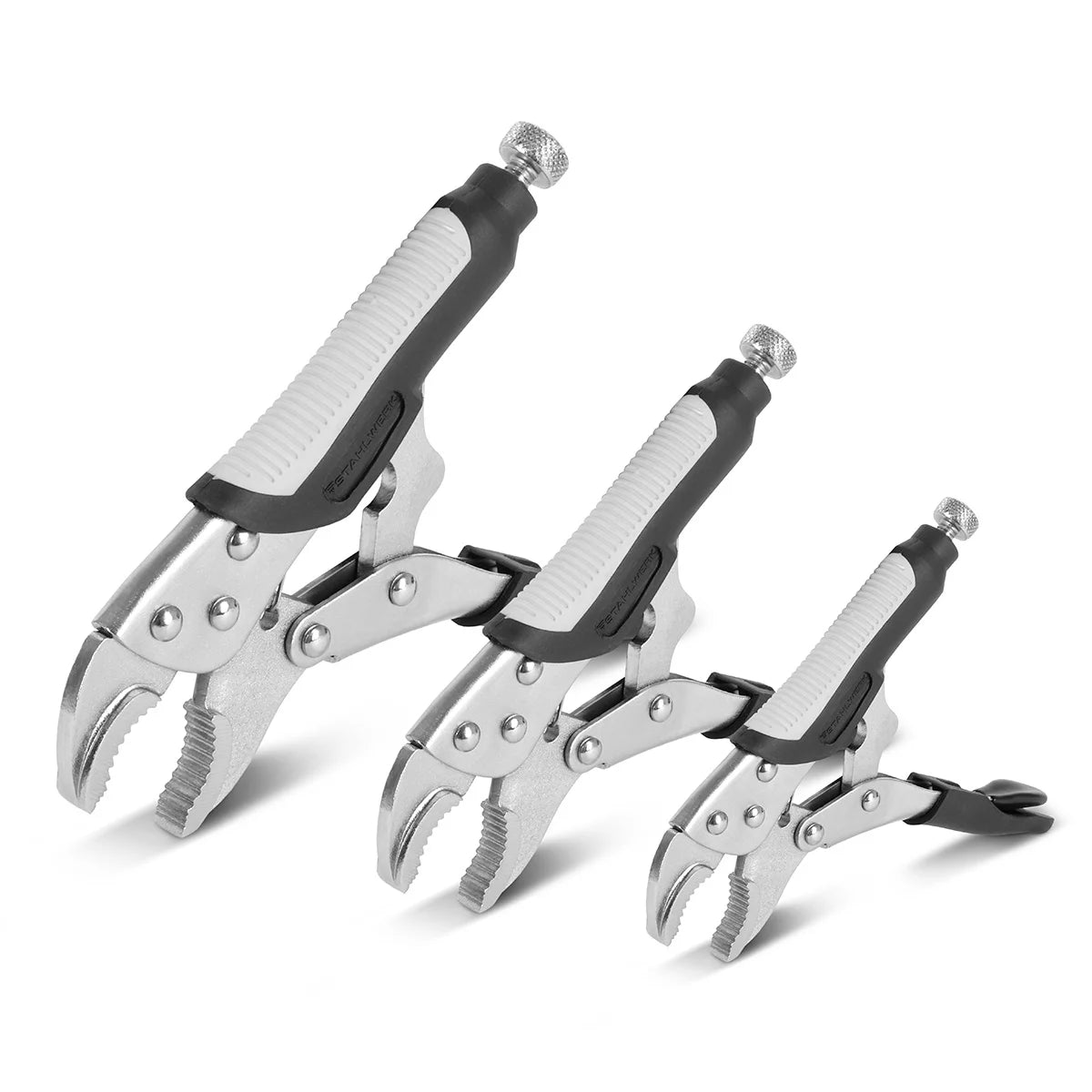 Steelworks grip-tongs set 6-part clamping area adjustable | Langbeck grip pliers 165/241mm | Gripzangen with curved cheeks 127/178/254 mm | C-clamp 152 mm | Ergonomic TPR grips | Roll bag included