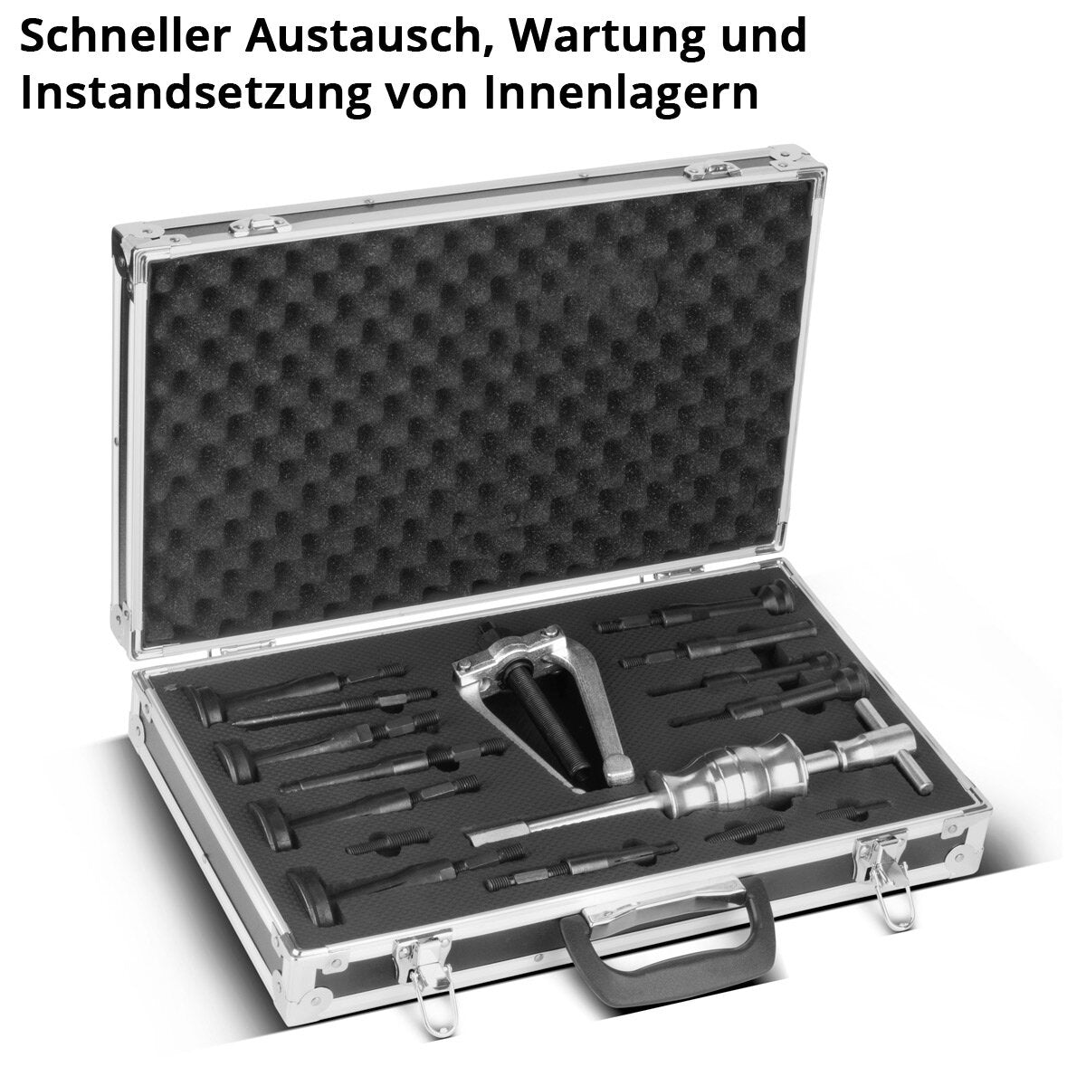 STAHLWERK Grundloch-Innenlager-Abzieher-Satz mit Gleithammer, 3 Adaptern und 10 Lager-Abziehern 16-teiliges Spezial-Werkzeug zum Abziehen von Innenlagern