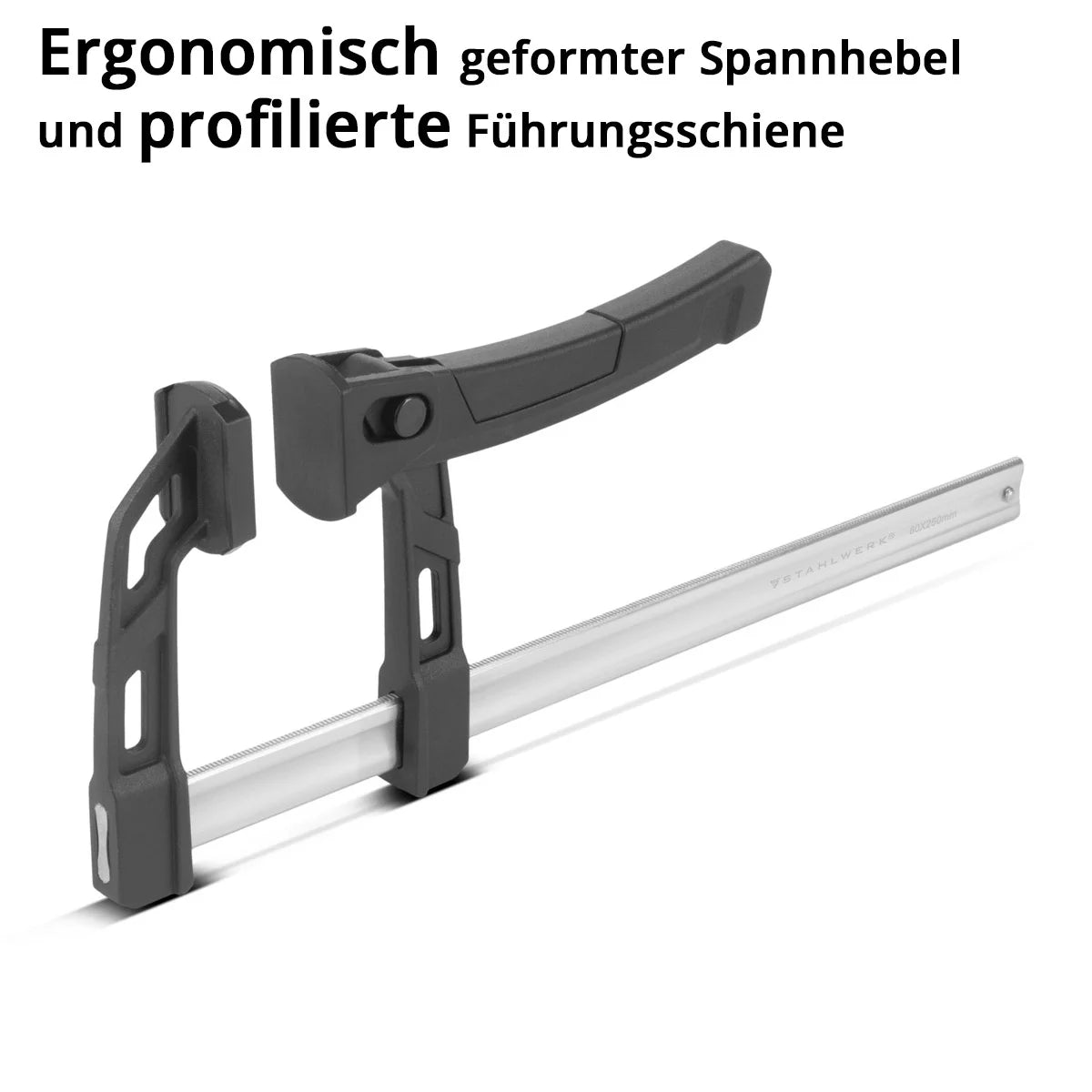 Steelwork 2er set lever clamp 80x250 mm | powerful clamping clamp with 100 kg of pressure power | Quick tensioner for precise fixing of workpieces | Stable clamp with span 250 mm, clamping depth 80 mm