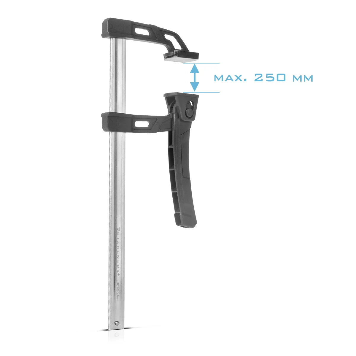 Steelworks lever clamp 80x250 mm | powerful clamping clamp with 100 kg of pressure power | Quick tensioner for precise fixing of workpieces | Stable compound with span 250 mm, clamping depth 80 mm