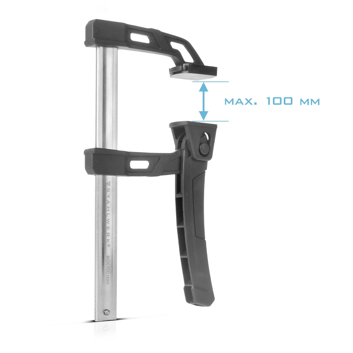 Steelwork 3 x lever clamp 80x100 mm | powerful clamping clamp with 100 kg of pressure power | Quick tensioner for precise fixing of workpieces | Stable compound with span 100 mm, clamping depth 80 mm