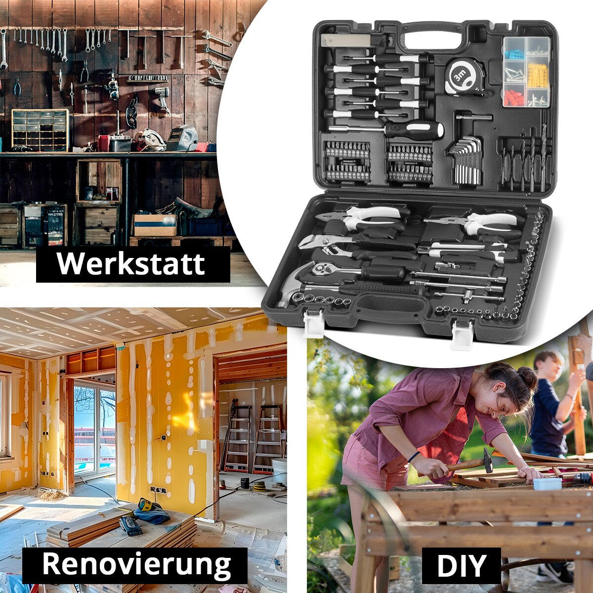 STAHLWERK Heimwerker Set HTS-109 ST Werkzeugkoffer | Tool Box | Werkzeugkasten mit 108-teiligem Werkzeug Set aus Schraubendrehern, Steckschlüsseln, Zangen, Hammer, Maßband, Bit-Set und Zubehör