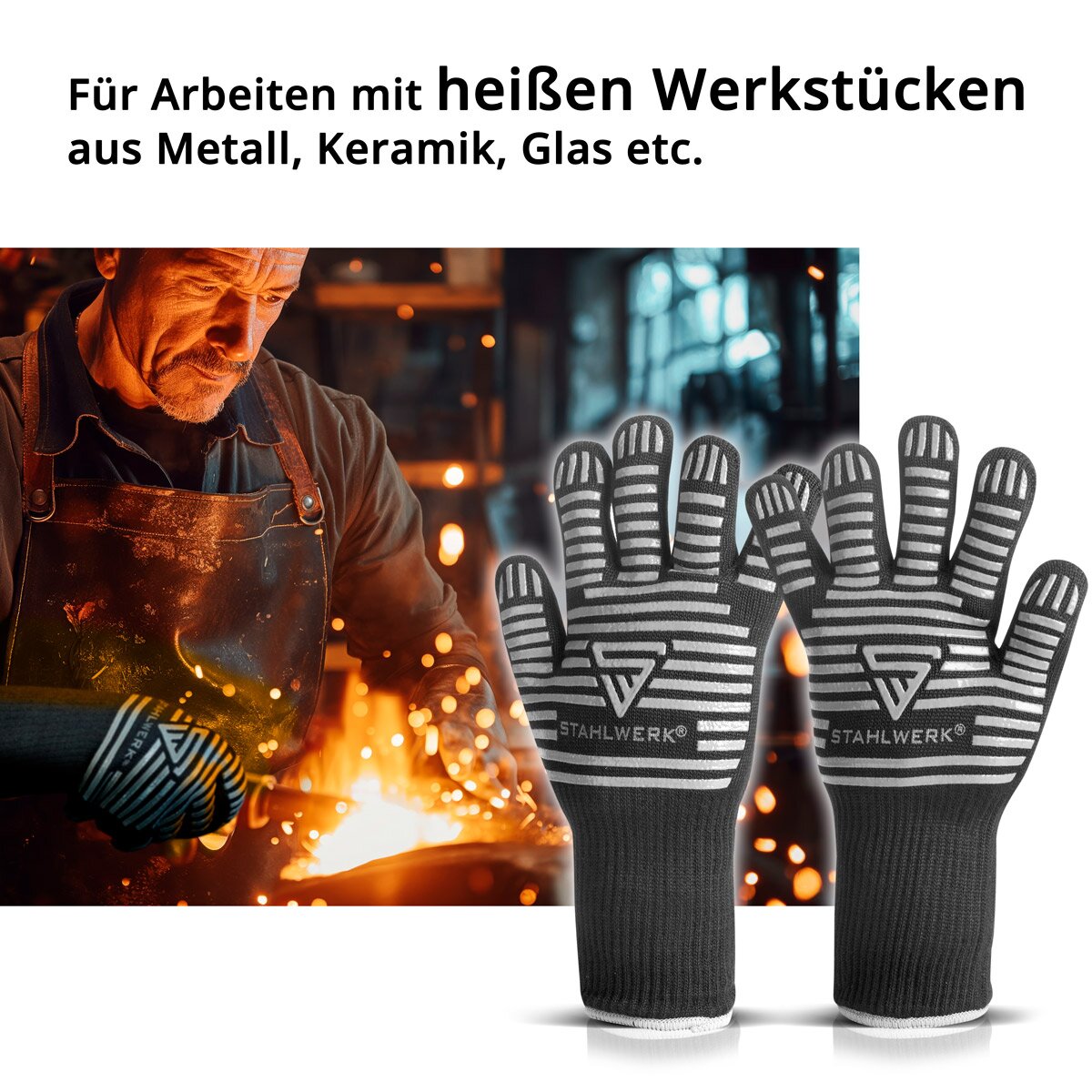 Guantes resistentes al calor de Steelworks de hasta 800 ° C EN 407: 2004 FUEGO -Guantes de protección térmica a prueba de calor | Zapatos térmicos | Guantes de trabajo hechos de tela aramida robusta