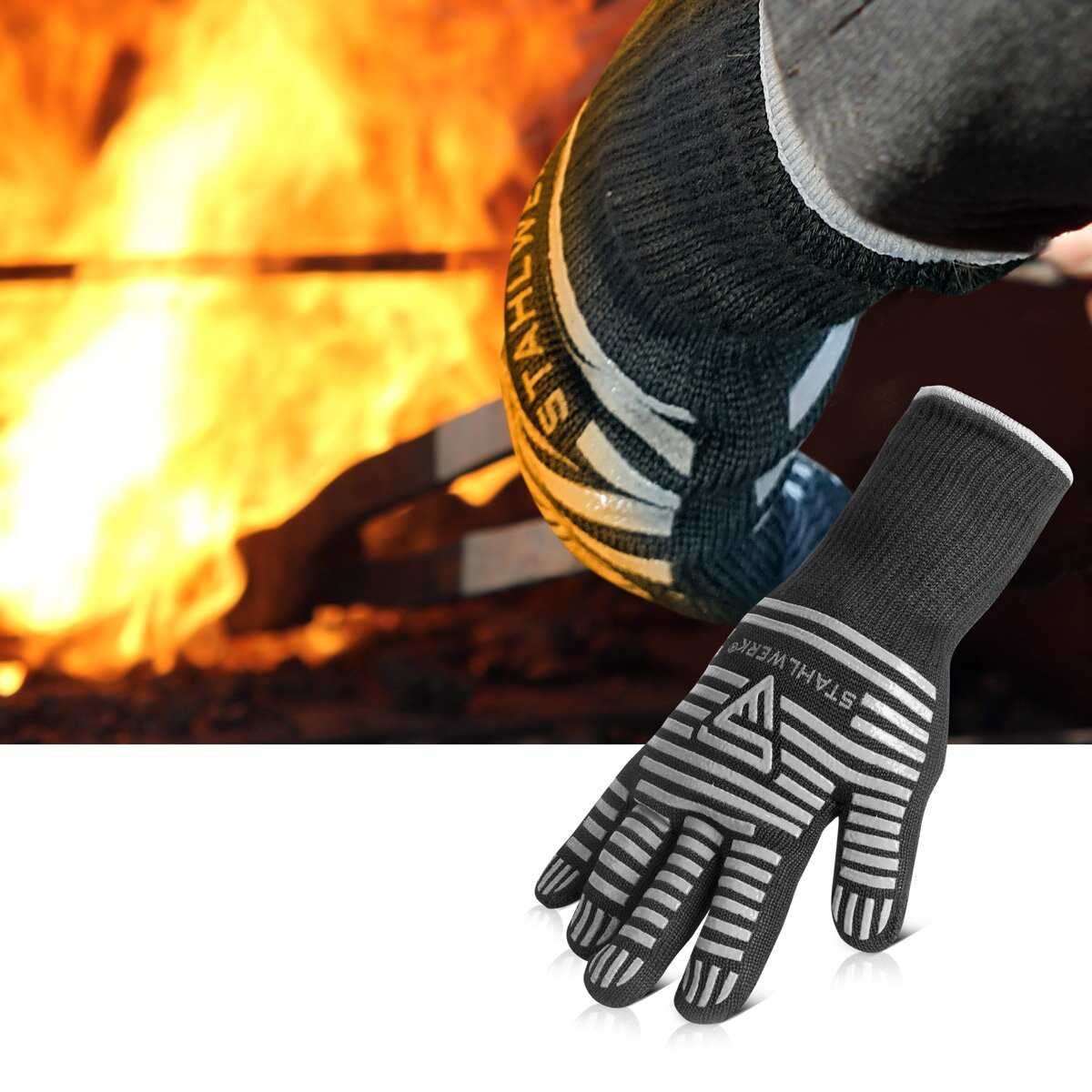 Guantes resistentes al calor de Steelworks de hasta 800 ° C EN 407: 2004 FUEGO -Guantes de protección térmica a prueba de calor | Zapatos térmicos | Guantes de trabajo hechos de tela aramida robusta