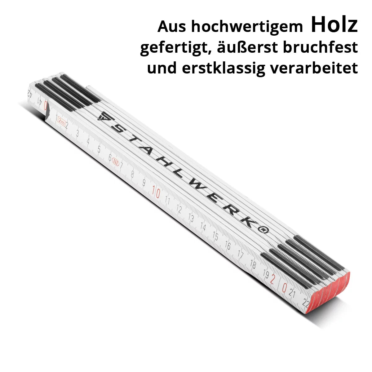 STAHLWERK Zollstock 2 Meter präziser Holz-Gliedermaßstab | Meterstab | Maßstab | Maßband | Metermaß mit gut ablesbaren metrischen Ziffern
