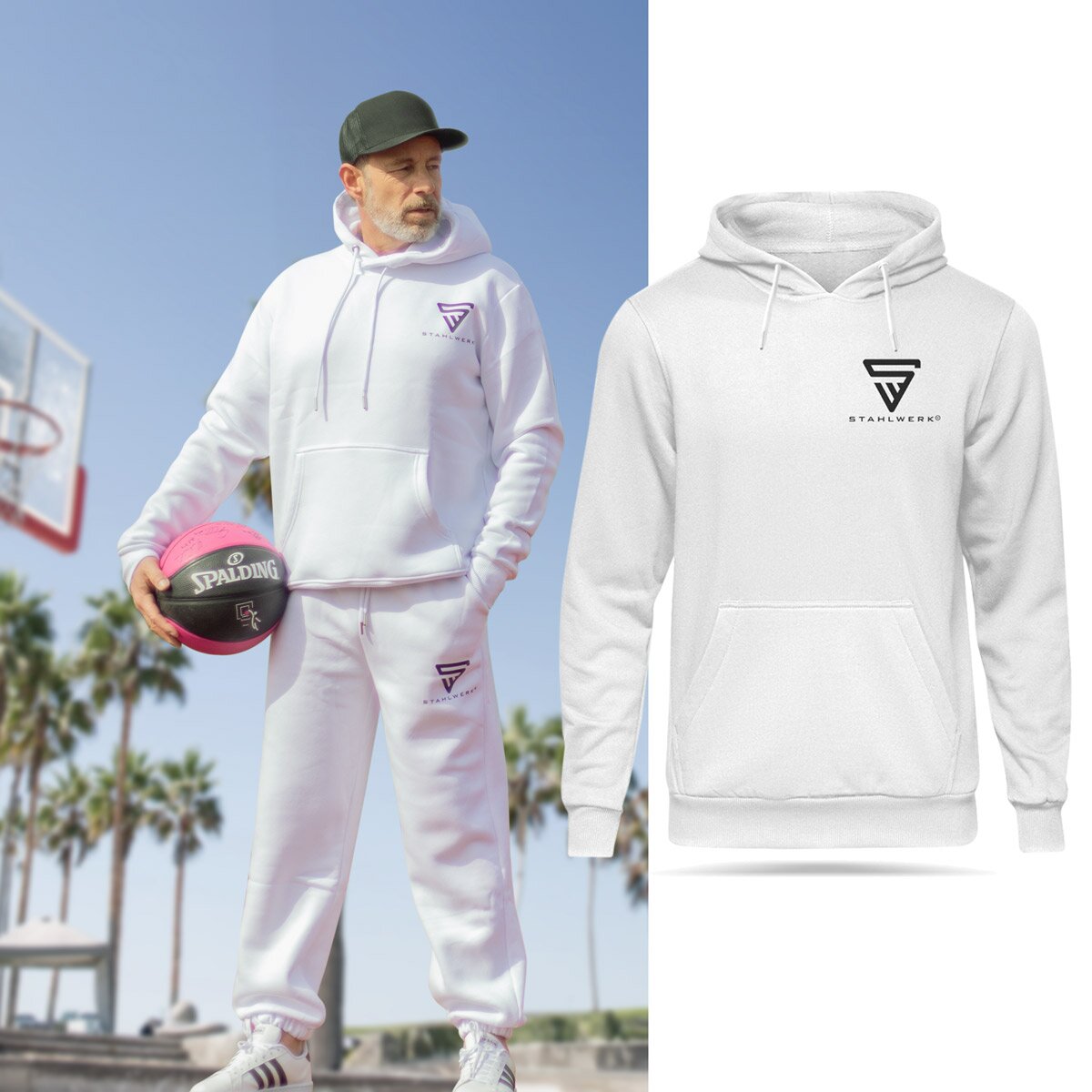 Sweat à capuche en acier / hood pulli blanc taille xxl