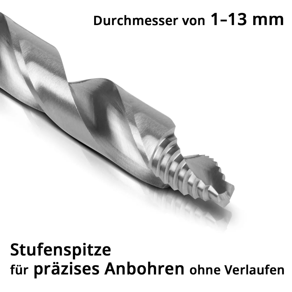 Stahlwerk HSS spiral drill with step tip | 25 Set 1-13 mm | DIN 338 Type N | HSS-drill sentence | Profile-ground drill set | Top angle 118 degrees | High -performance drill for precise holes