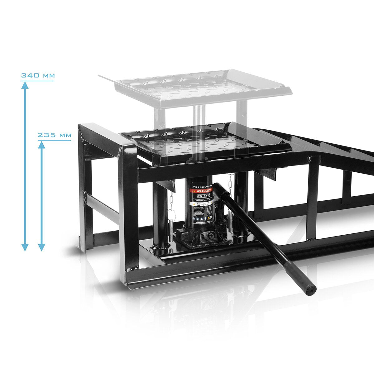 Rampe hydraulique de la rampe hydraulique en acier GTH-14 ST avec 5 tonnes de caractéristique de capacité d'élevage avec une prise | rampe de voiture ajustée en hauteur | Rampe de voiture | Voiture