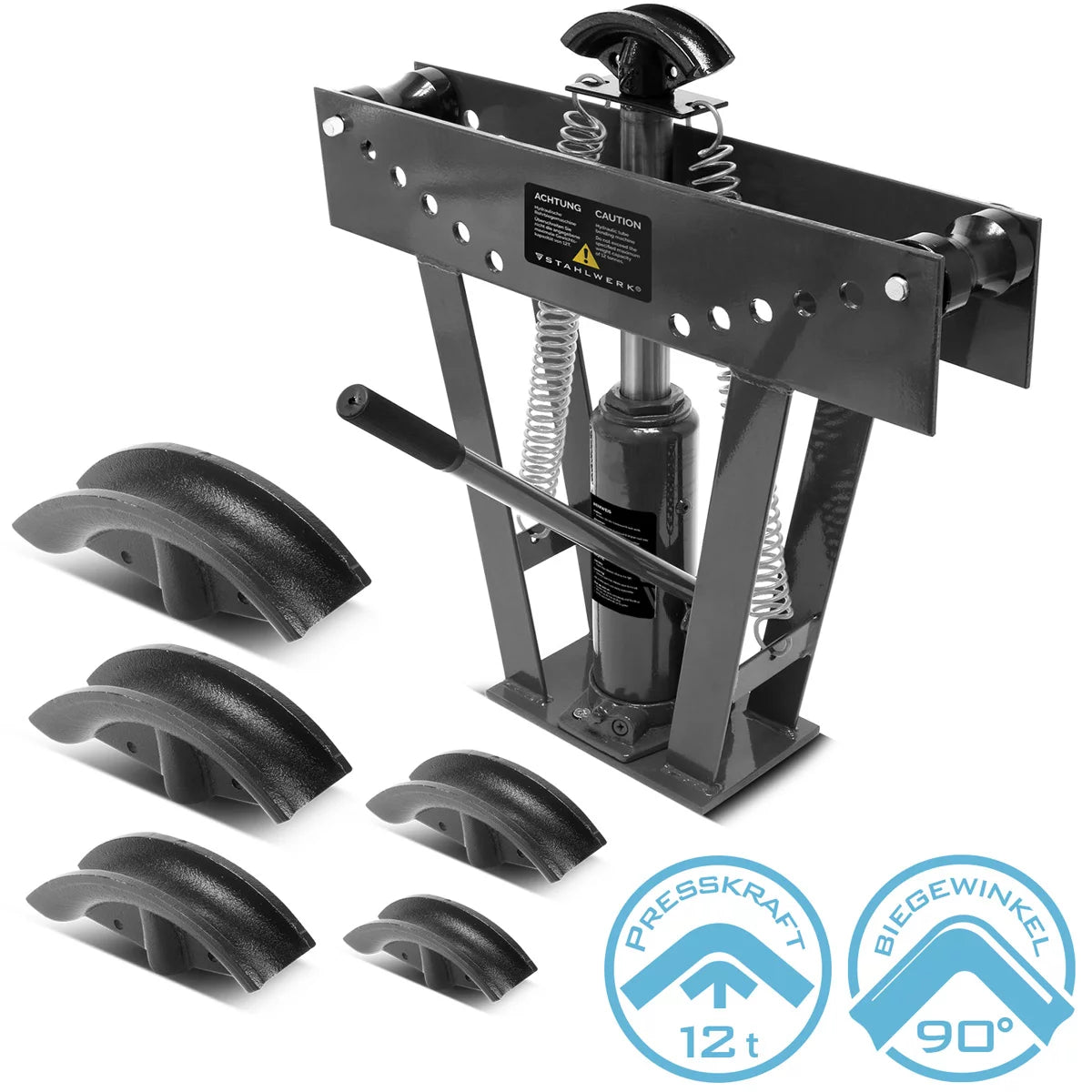 Steelworks pipe bending machine up to 90 ° with 12 t of pressing power hydraulic pipe bending device | Pipe bends | Bending machine | Bending device with 6 matrices for bending 3-50 mm metal pipes