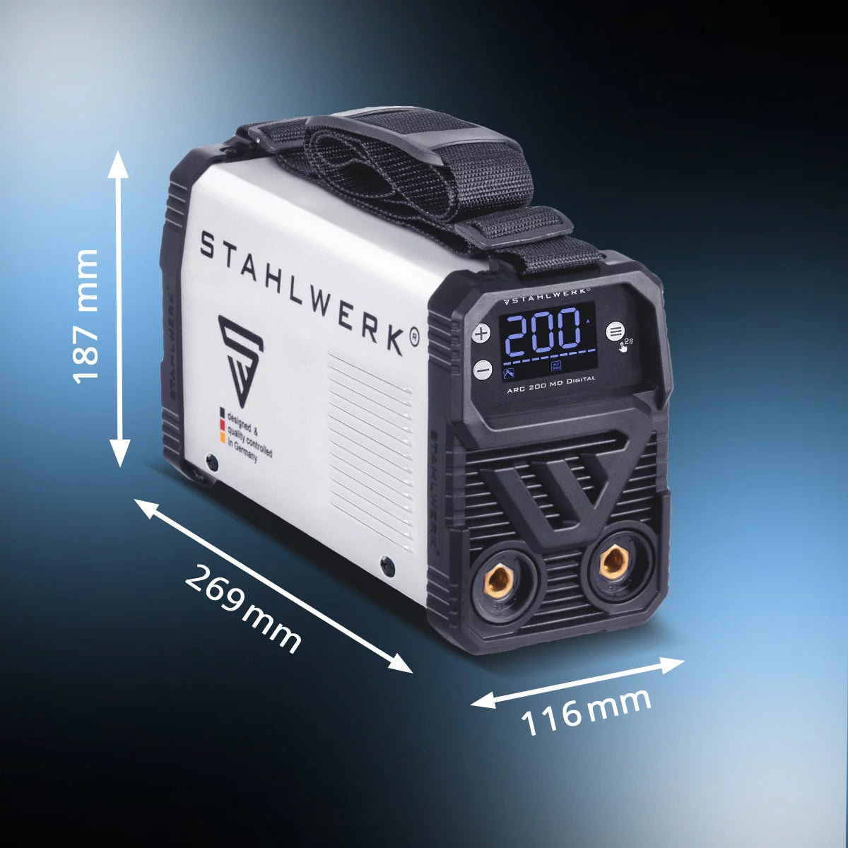 STAHLWERK ARC 200 MD Digital Elektroden-Schweißgerät DC Vollausstattung MMA / E-Hand, Lift-TIG | Echte 200 Ampere | Digital-Display mit Menü | Hotstart, Anti-Stick, ARC-Force, VRD | Smart-Kühlung | IGBT-Technologie