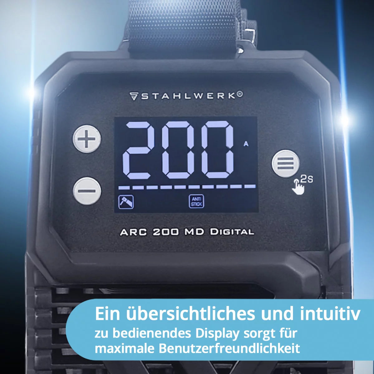 STAHLWERK ARC 200 MD Digital Elektroden-Schweißgerät DC Vollausstattung MMA / E-Hand, Lift-TIG | Echte 200 Ampere | Digital-Display mit Menü | Hotstart, Anti-Stick, ARC-Force, VRD | Smart-Kühlung | IGBT-Technologie