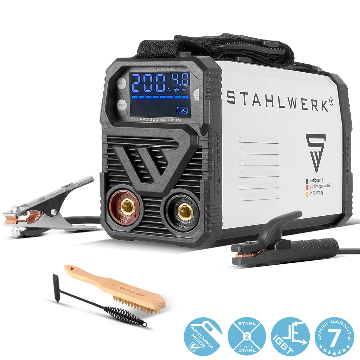Steelworks Welding Machine Arc 200 MD Digital - DC MMA | E-main | Onduleur de lifting-tig avec 200 ampères, affichage numérique, technologie IGBT et carte unique