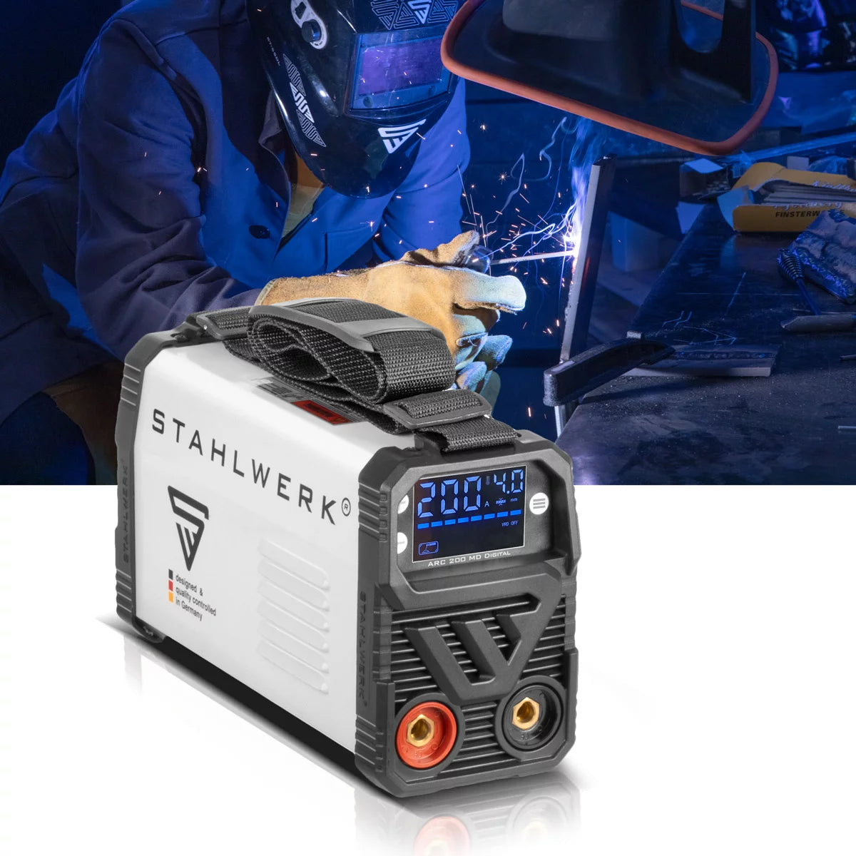 ماكينة لحام STAHLWERK ARC 200 MD Digital - DC MMA | اليد الإلكترونية | عاكس Lift-TIG بقدرة 200 أمبير، شاشة رقمية، تقنية IGBT ولوحة واحدة