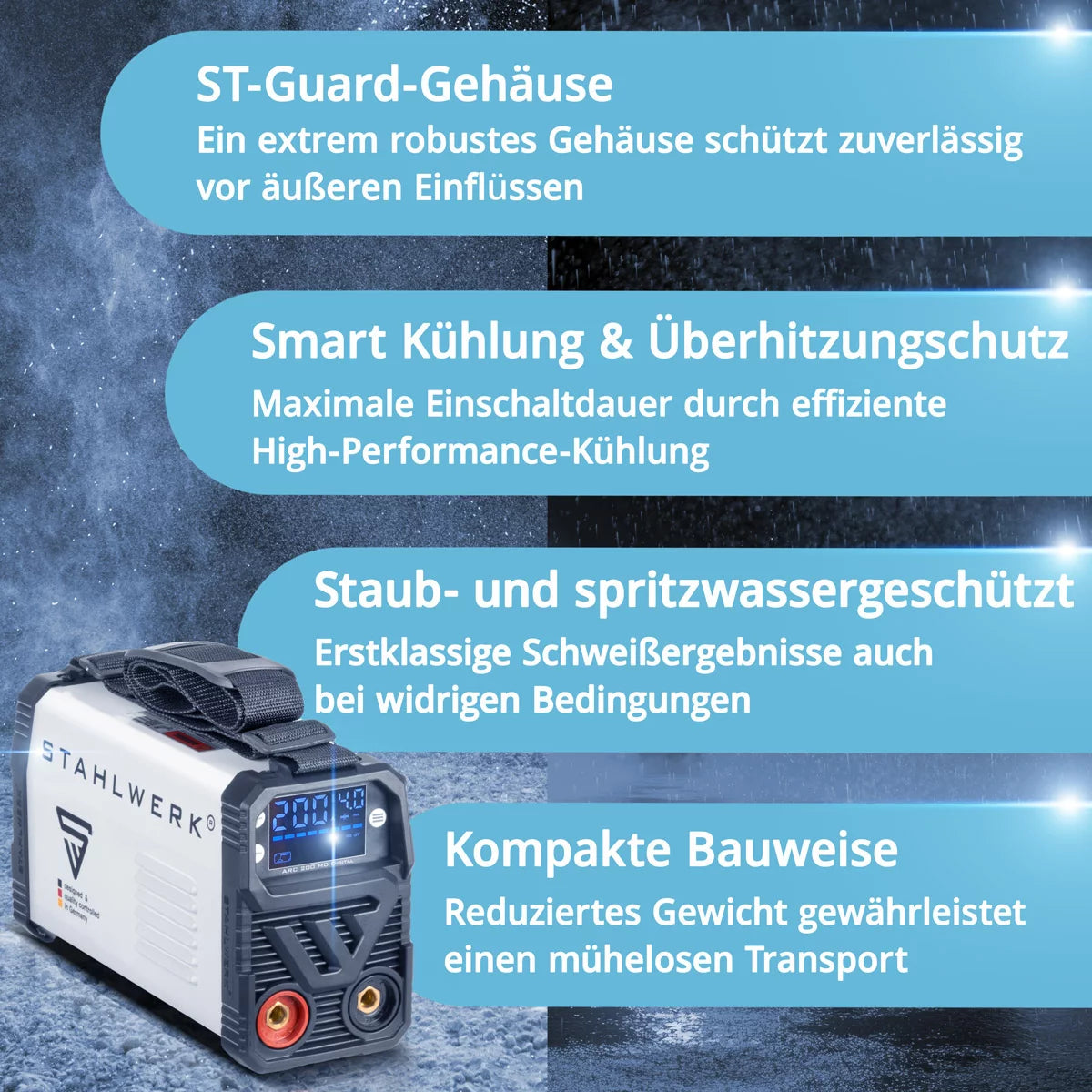 ماكينة لحام STAHLWERK ARC 200 MD Digital - DC MMA | اليد الإلكترونية | عاكس Lift-TIG بقدرة 200 أمبير، شاشة رقمية، تقنية IGBT ولوحة واحدة