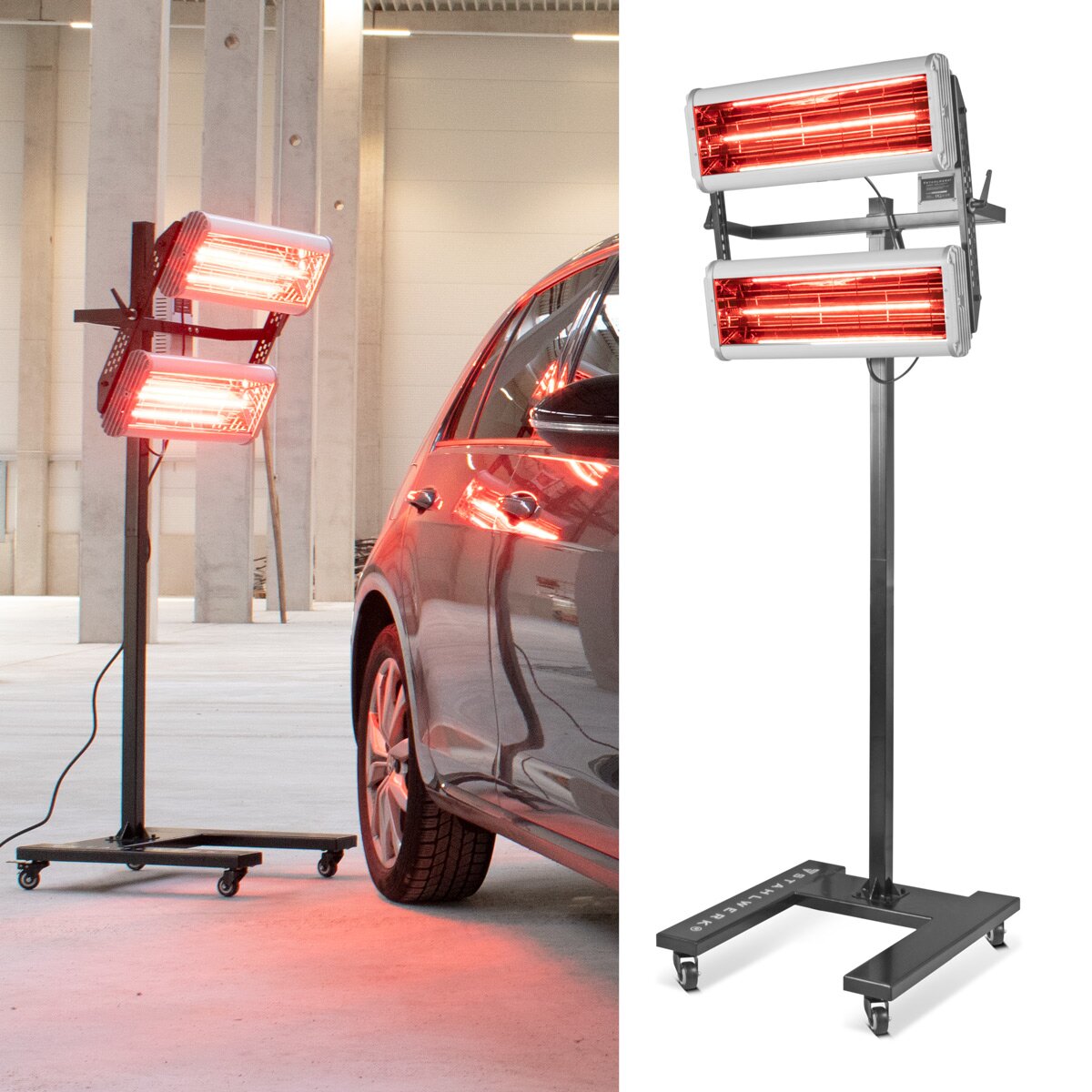 STAHLWERK Infrarot Lacktrockner IL-2400 ST mit 2.400 Watt und Stativ, leistungsstarker Infrarottrockner / IR Strahler / IR Trockner zum professionellen Trocknen von Autolack, Grundierungen uvm.