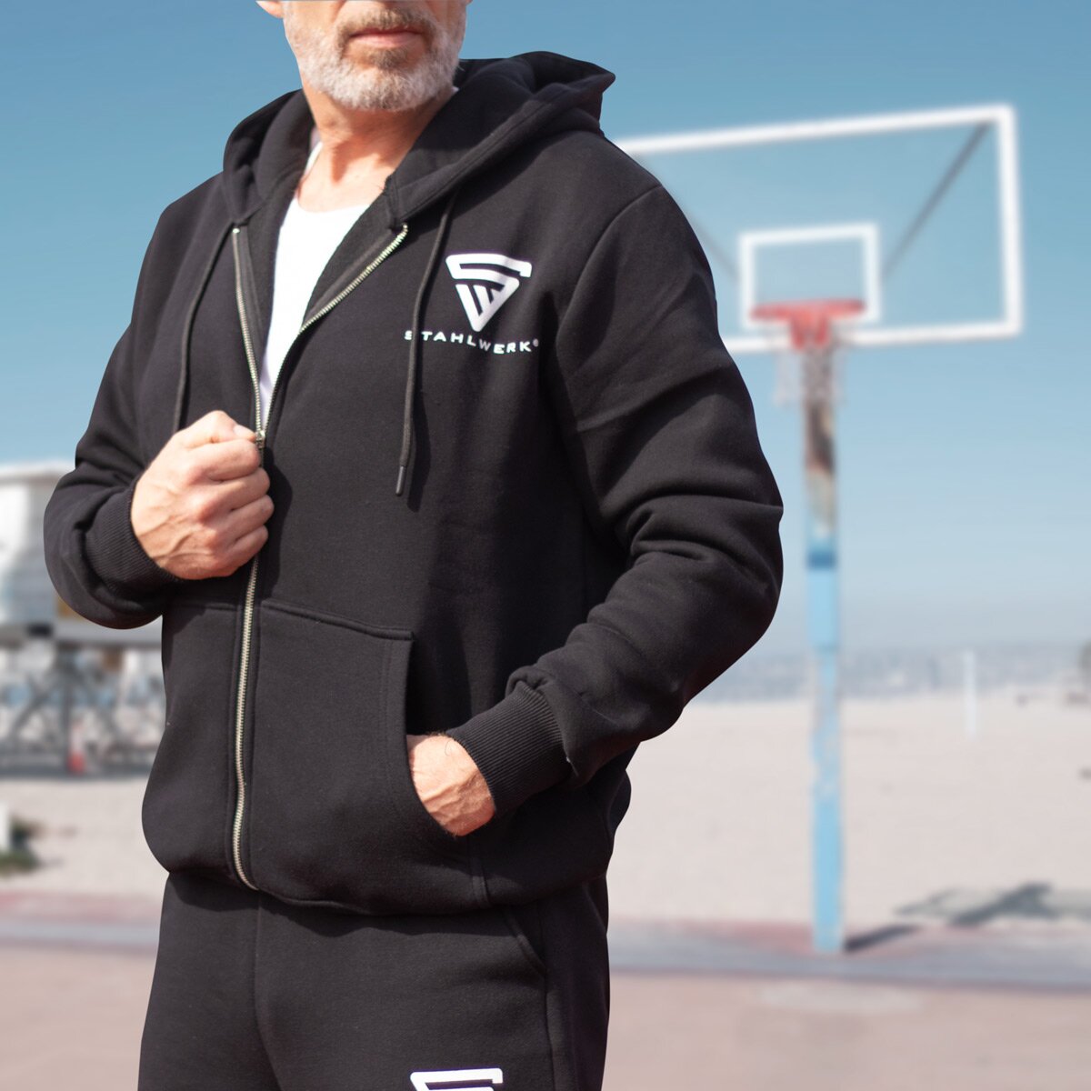 STAHLWERK Jogginganzug Schwarz Größe XL Tracksuit | Jogger | Trainingsanzug | Sportanzug | Sweatanzug | Fitnessanzug mit Hoodie und Jogginghose
