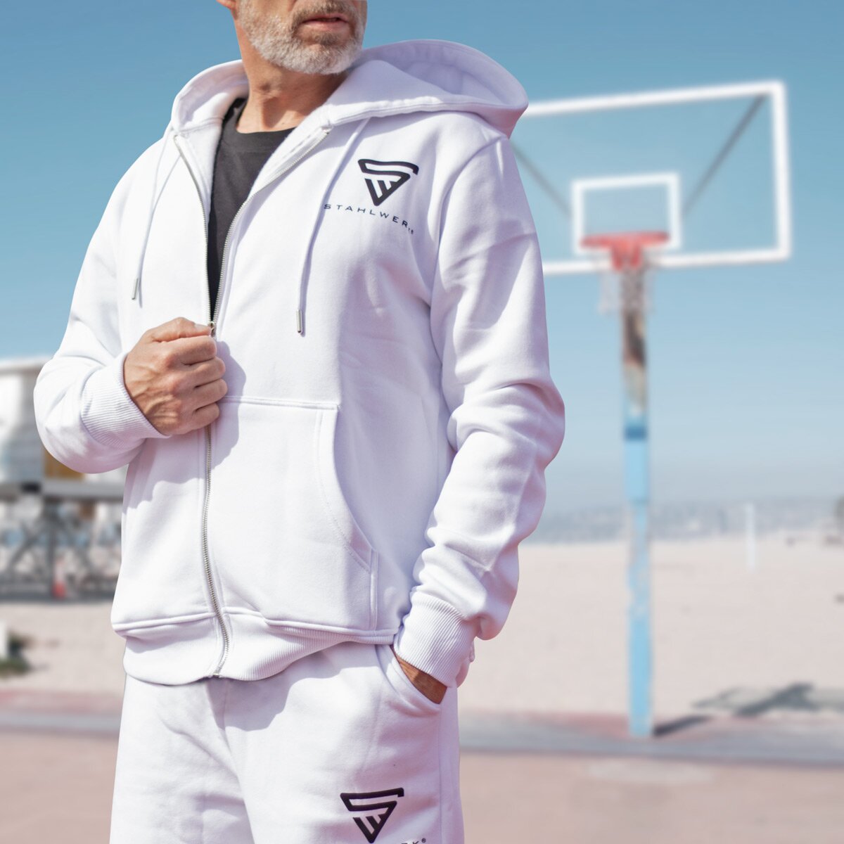 Steelworks Jogging Suit White Taille L Tracksuit Suit de piste | Jogger | Suite de formation | Suite de sport | Transpiration | Costume de fitness avec sweat à capuche et pantalon de jogging