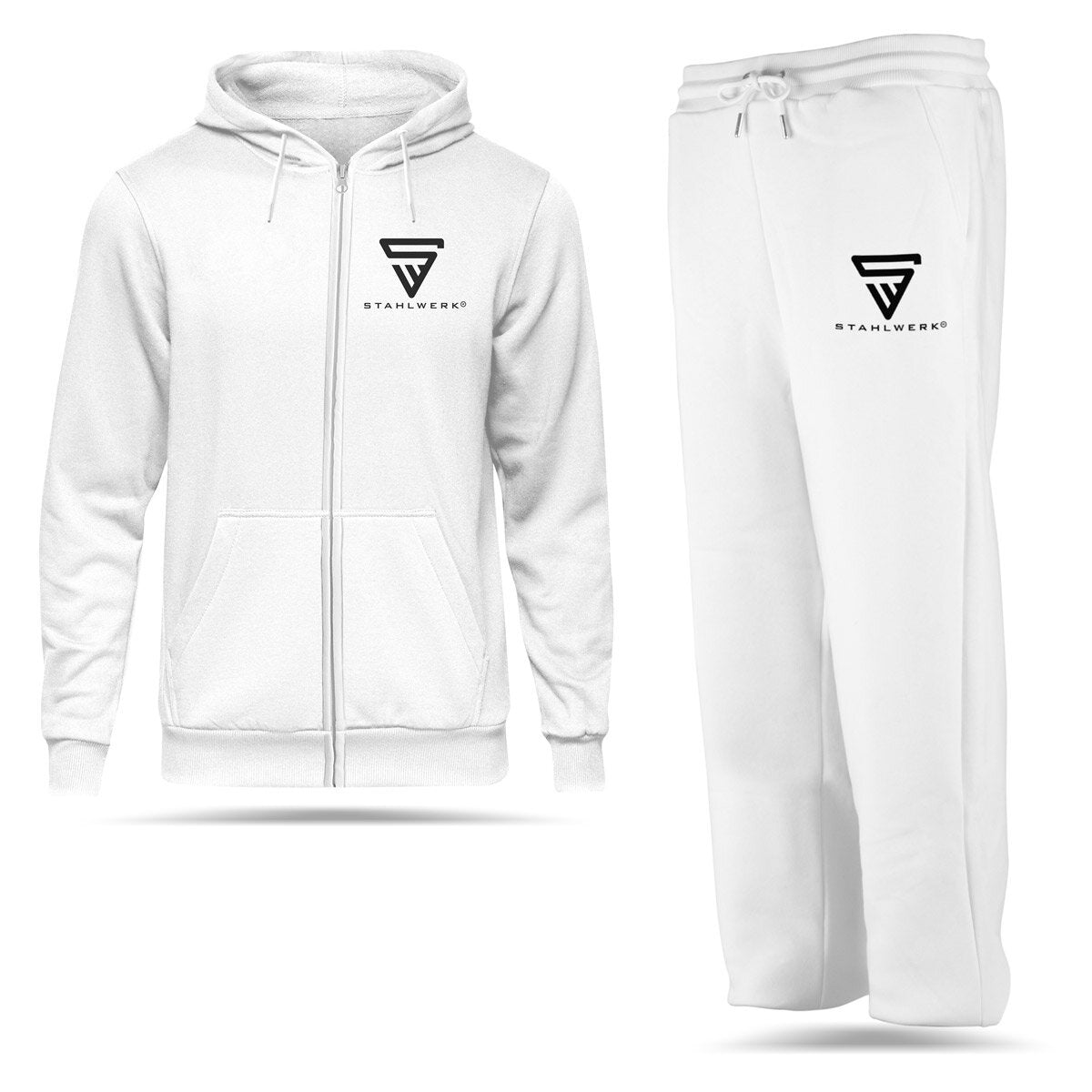Steelworks Jogging Suit White Taille L Tracksuit Suit de piste | Jogger | Suite de formation | Suite de sport | Transpiration | Costume de fitness avec sweat à capuche et pantalon de jogging
