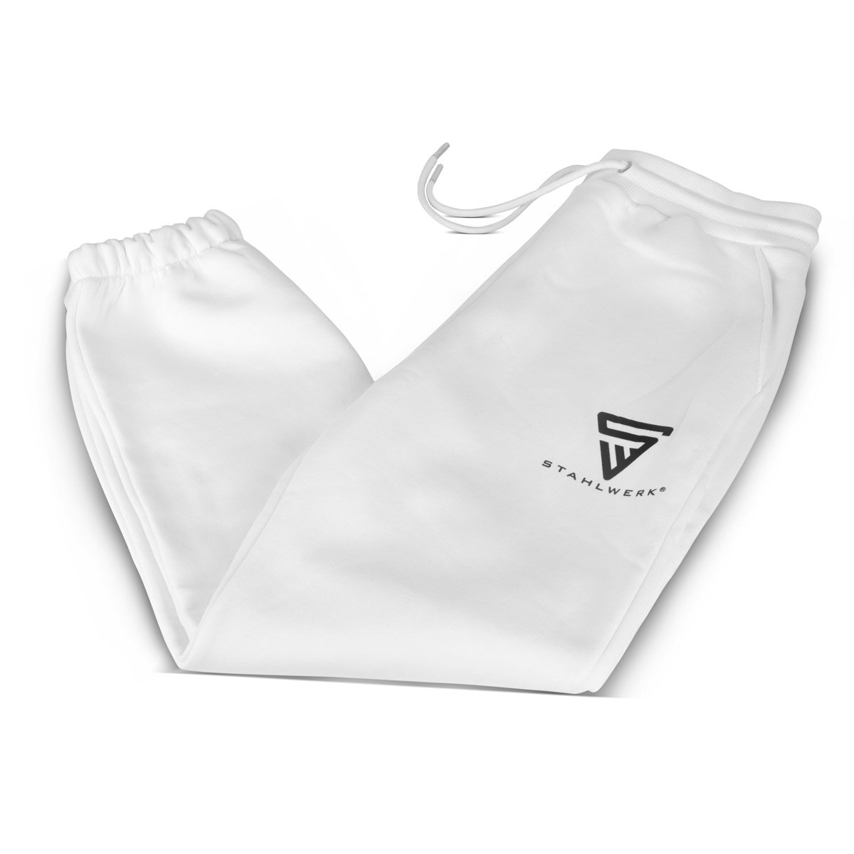 Pantalones de trote de acero Tamaño blanco L pantalones deportivos | Jogger | Pantalones de entrenamiento | Sweatose | Pantalones de chándal con una impresión del logotipo de 70% de algodón y 30% de poliéster