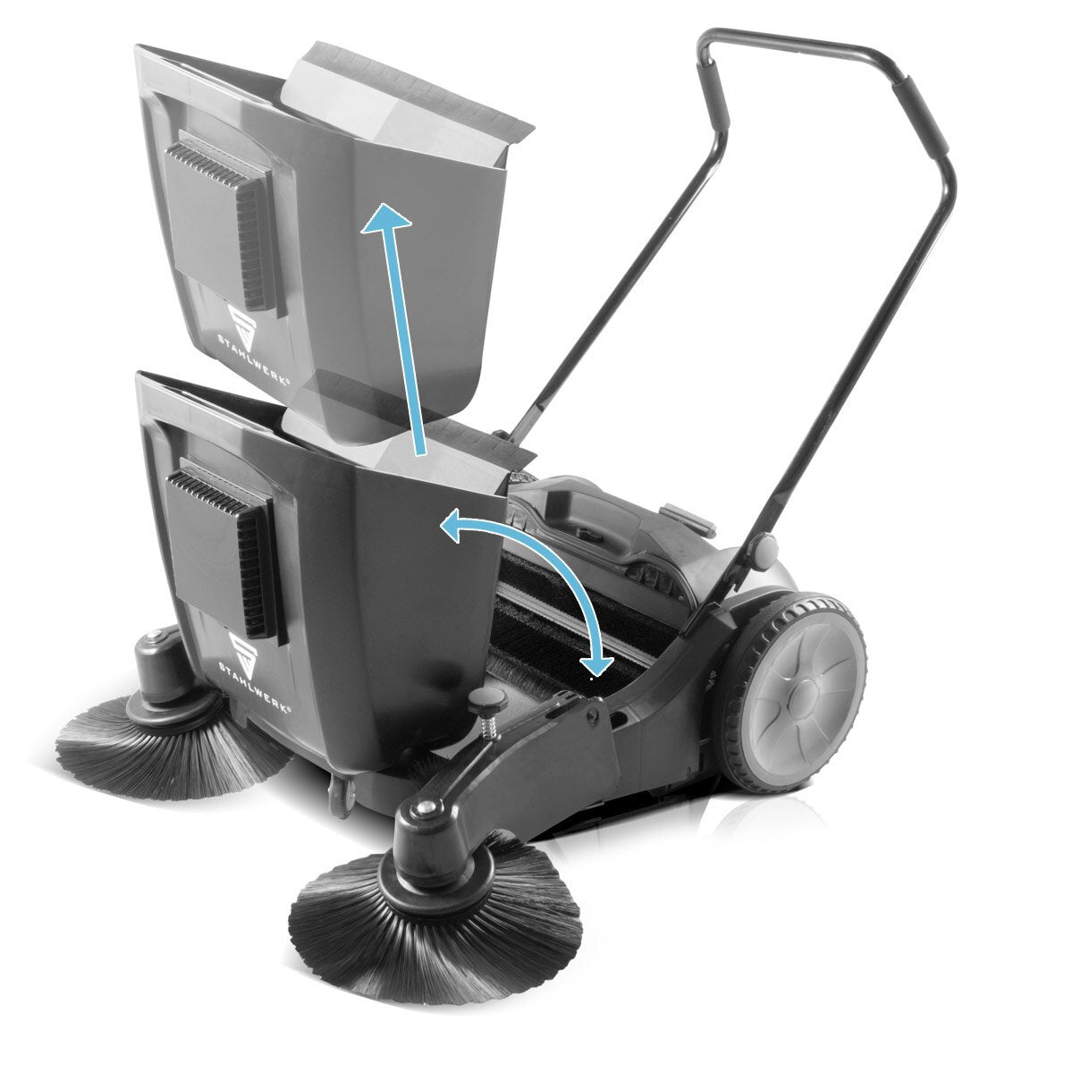STAHLWERK Kehrmaschine SL-35 ST mit 1000 mm Kehrbreite und 55 l Fassungsvermögen, Handkehrmaschine / Bodenkehrmaschine mit doppeltem Bürstenkopf