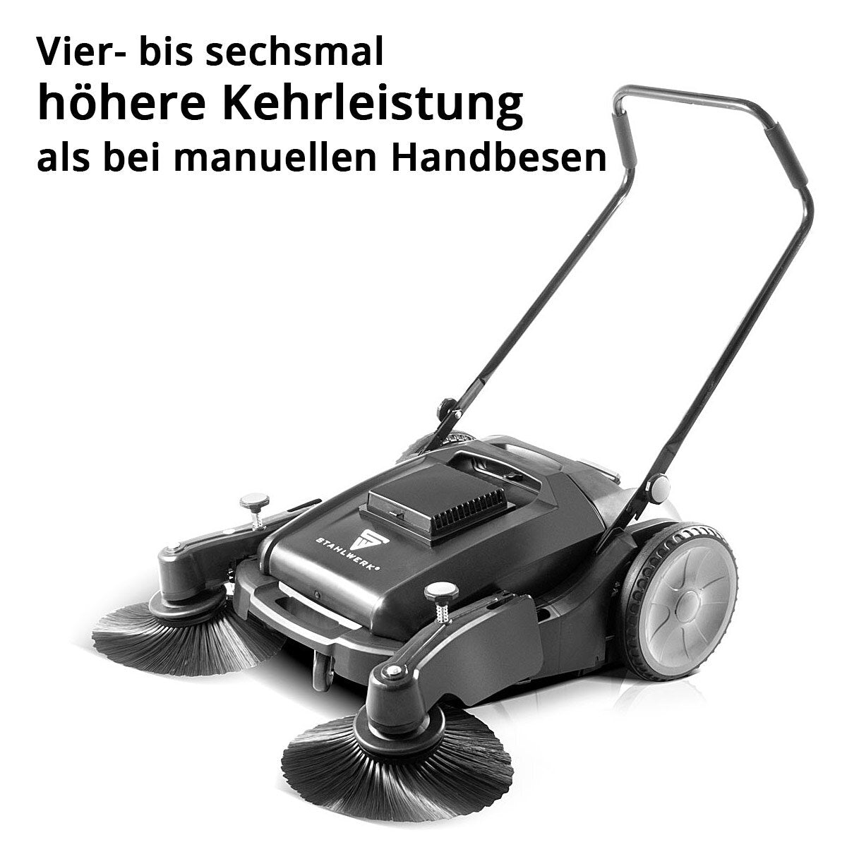 STAHLWERK Kehrmaschine SL-35 ST mit 1000 mm Kehrbreite und 55 l Fassungsvermögen, Handkehrmaschine / Bodenkehrmaschine mit doppeltem Bürstenkopf