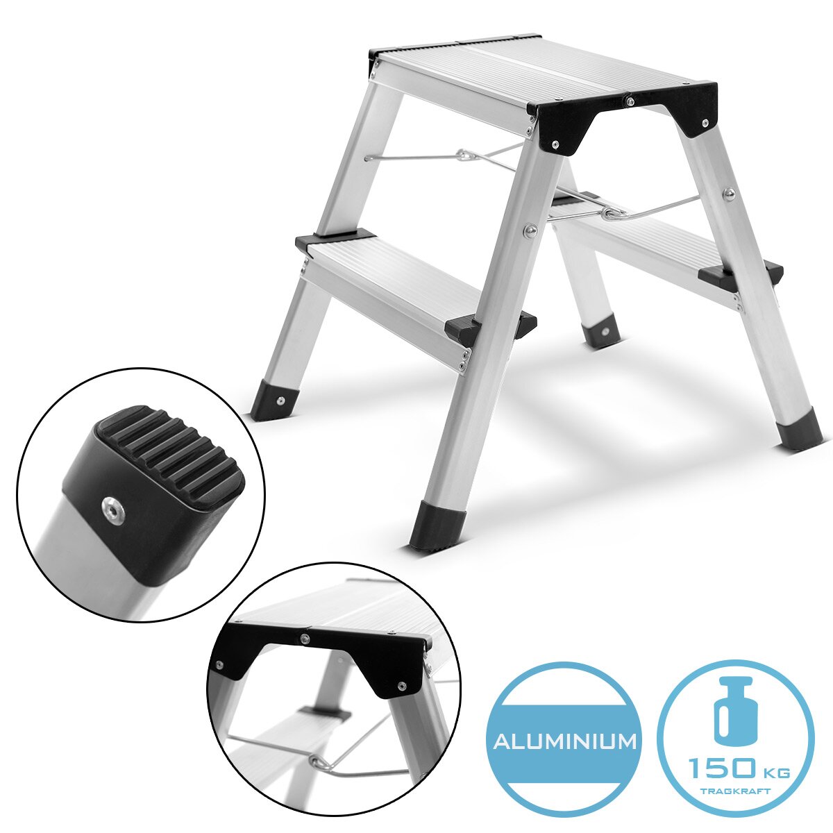 Steelworks step ladder TL-22 ST with 150 kg load capacity and 2 steps aluminum conductor | Folding conductor | Folding step | Multi -purpose manager | Household manager | Stay ladder with non -slip sprouts