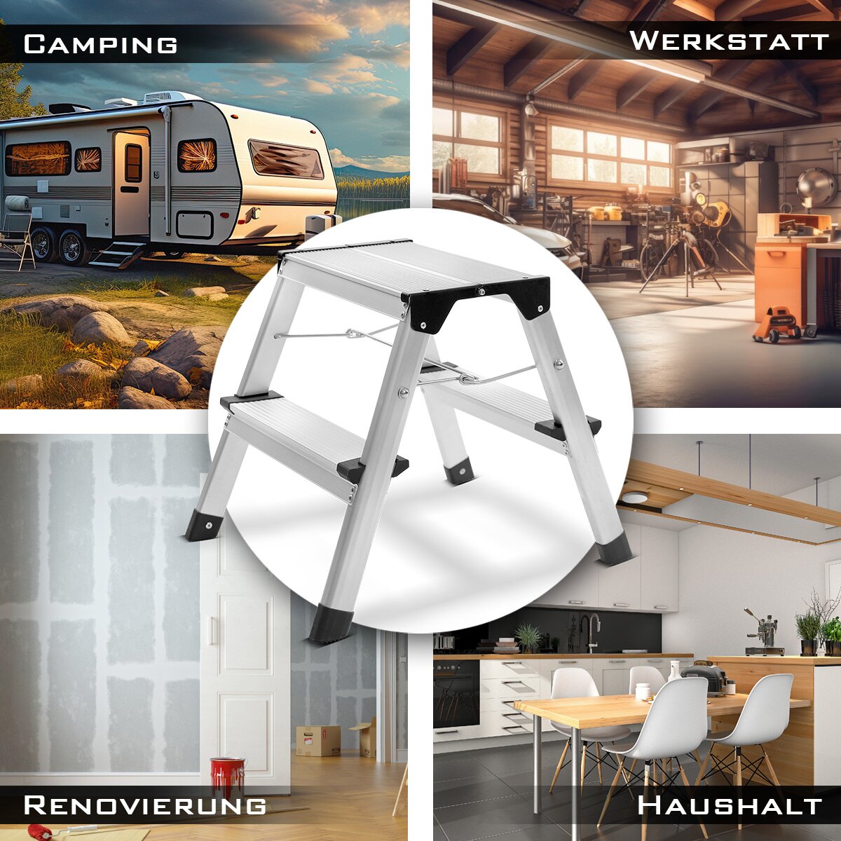 Escalera de Steelworks TL-22 St con 150 kg de capacidad de carga y 2 pasos Conductor de aluminio | Conductor plegable | Paso plegable | Gerente de múltiples posiciones | Gerente de Hogar | Permanezca escalera con coles que no