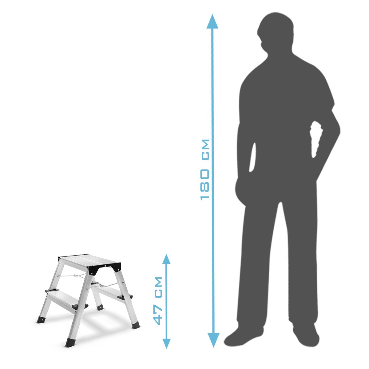 Escalera de Steelworks TL-22 St con 150 kg de capacidad de carga y 2 pasos Conductor de aluminio | Conductor plegable | Paso plegable | Gerente de múltiples posiciones | Gerente de Hogar | Permanezca escalera con coles que no