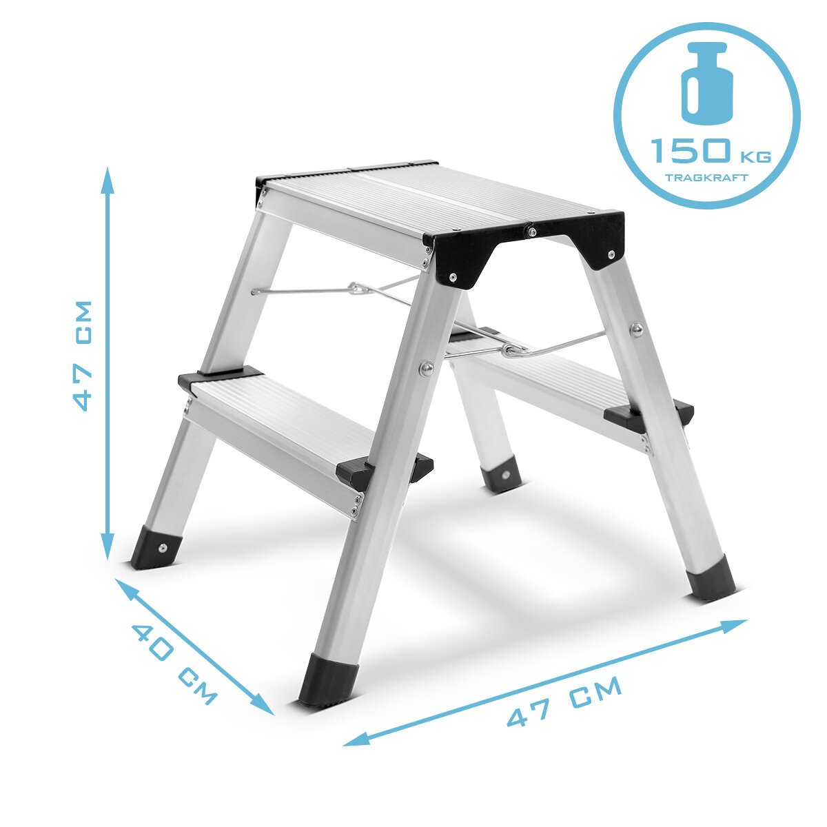 Escalera de Steelworks TL-22 St con 150 kg de capacidad de carga y 2 pasos Conductor de aluminio | Conductor plegable | Paso plegable | Gerente de múltiples posiciones | Gerente de Hogar | Permanezca escalera con coles que no