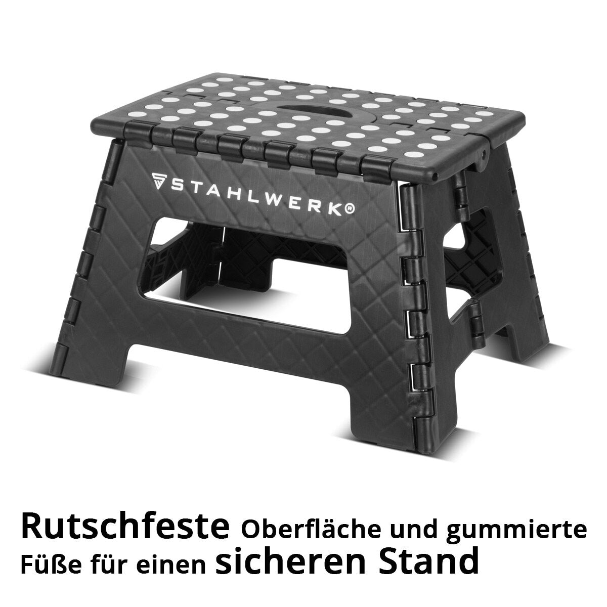 Steelworks folding step KT-2 ST with 150 kg load capacity foldable step stool | Folding stool | Schemel | Tritt step | Folding conductor | Step ladder with a non -slip level