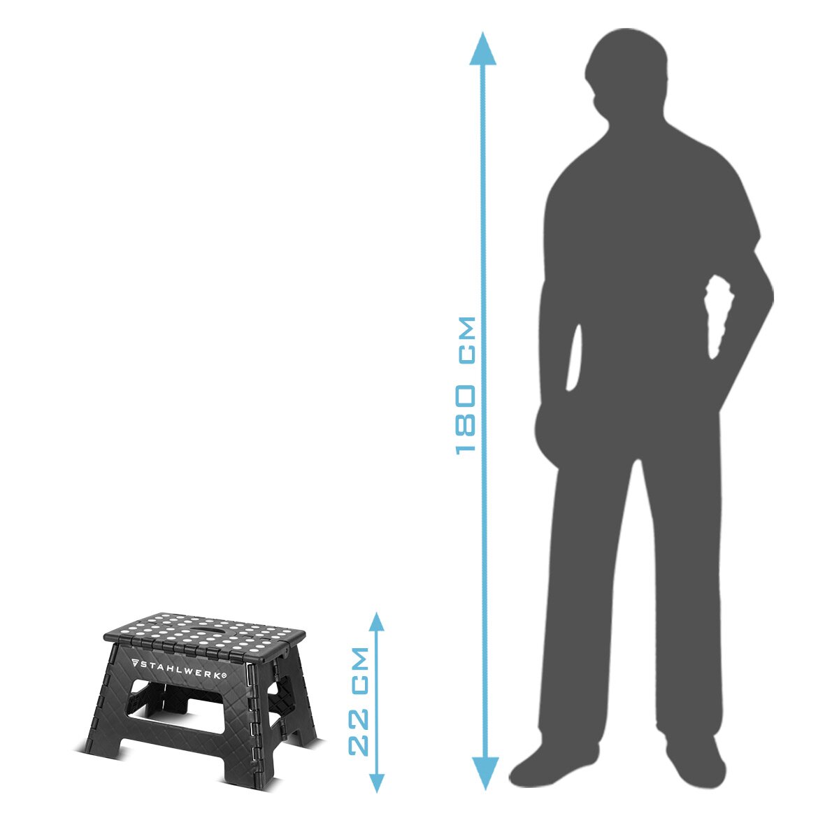 Steelworks folding step KT-2 ST with 150 kg load capacity foldable step stool | Folding stool | Schemel | Tritt step | Folding conductor | Step ladder with a non -slip level