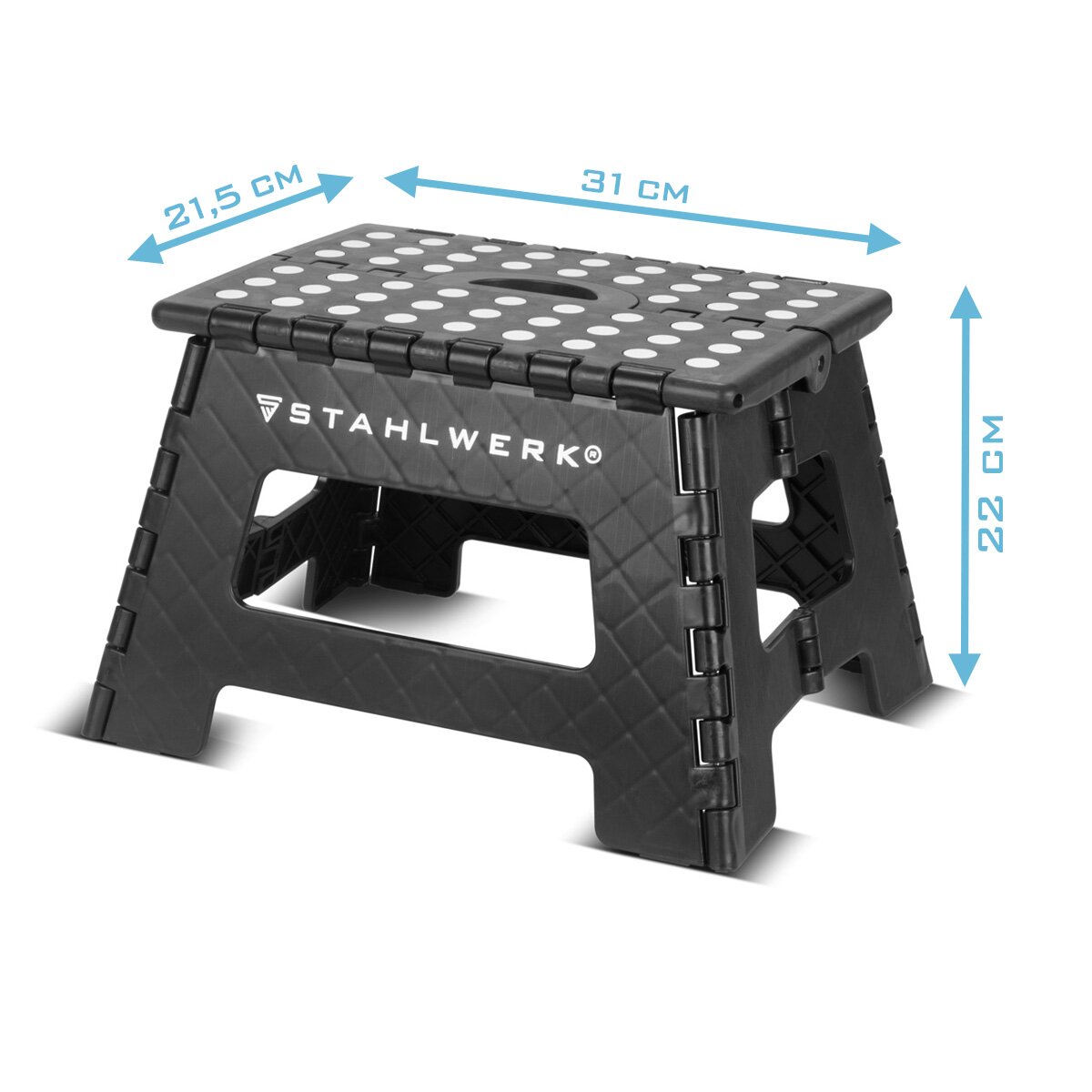 Steelworks folding step KT-2 ST with 150 kg load capacity foldable step stool | Folding stool | Schemel | Tritt step | Folding conductor | Step ladder with a non -slip level