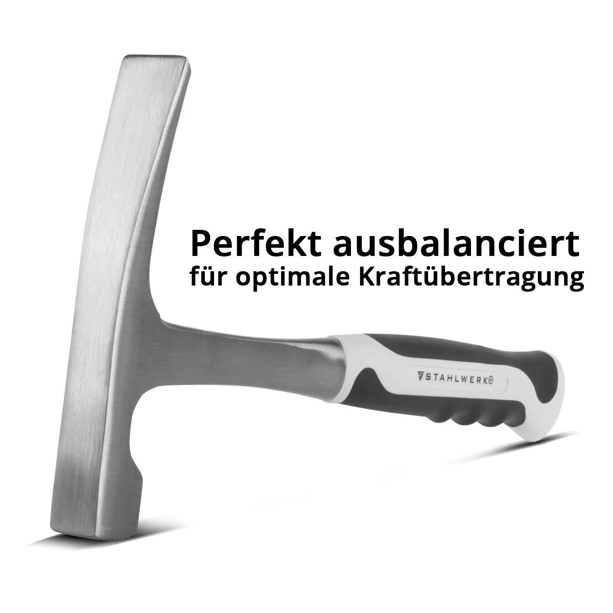 STAHLWERK Maurerhammer aus geschmiedetem Carbon-Stahl | hochwertiger Ziegelhammer mit bruchsicherem Fiberglas-Griff | Steinhammer mit Meißel zum Behauen von Ziegeln und Steinen