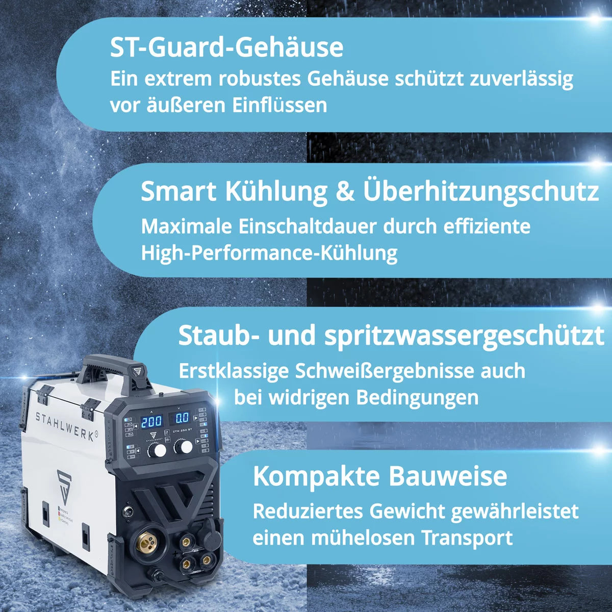 Poste à souder combiné STAHLWERK CTM-250 ST TIG + MIG/MAG + MMA/ARC + CUT/Plasma avec fonction plasma 200 A et 45 A