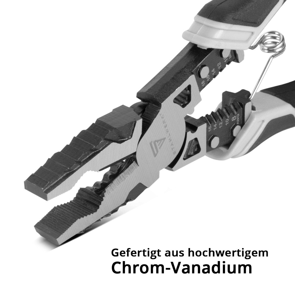 Stahlwerk Kombizange | Multifunctional tongs | Flat pliers | Side cutter | ABISOLIERLAND | Crimpzange made of high-quality chrome vanadium