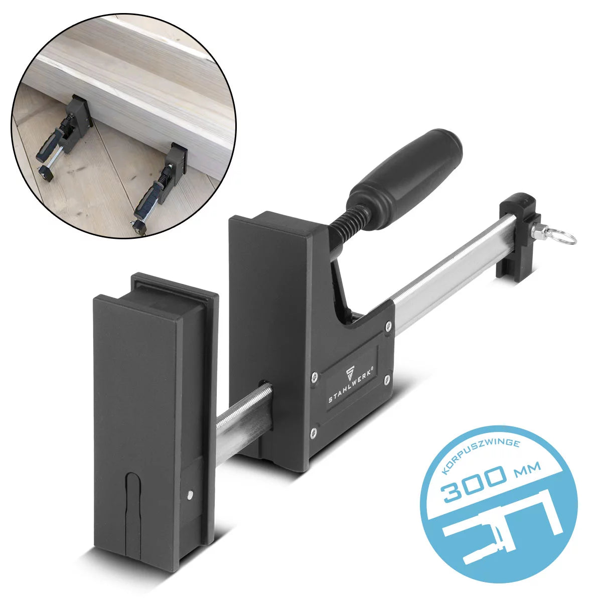Steelworks Corpus clamps 95x300 mm / 12 "| Powerful screw clamp with 650 kg of clamping power | Clamping clamp with large contact surface for fixing workpieces | Stable clamp with span 300 mm, clamping depth 95 mm