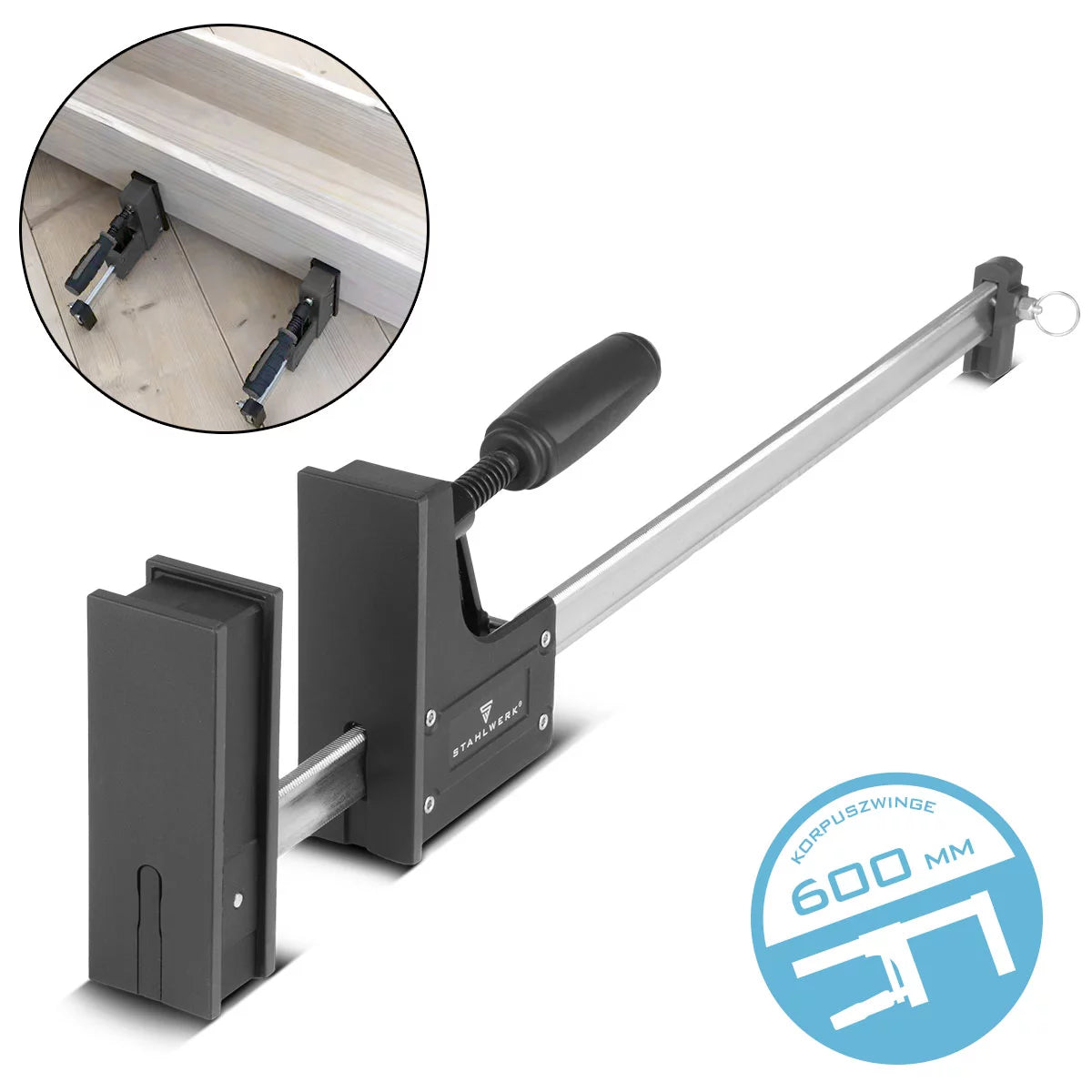 Steelworks Corpus clamps 95x600 mm / 24 "| Powerful screw clamp with 650 kg of clamping power | Clamping clamp with large contact surface for fixing workpieces | Stable clamp 600 mm, clamping depth 95 mm