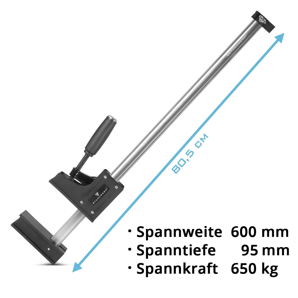 Steelworks Corpus clamps 95x600 mm / 24 "| Powerful screw clamp with 650 kg of clamping power | Clamping clamp with large contact surface for fixing workpieces | Stable clamp 600 mm, clamping depth 95 mm