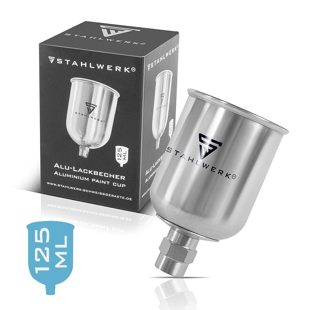 STAHLWERK Alu Lackbecher Set 125 ml / 600ml Farbbecher für Lackierpistole / Spritzpistole / Sprühpistole / Spraypistole