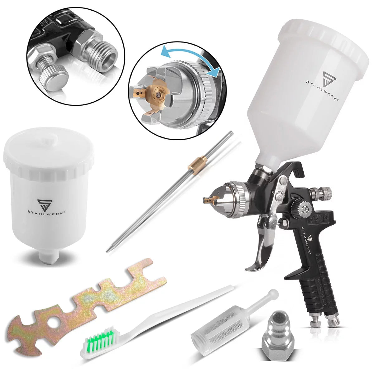 STAHLWERK HVLP Lackierpistole SG-600 ST mit 1,4 mm Düse und 600 ml Fließbecher, Profi Spritzpistole / Sprühpistole / Spraypistole