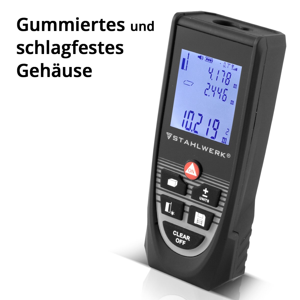 Telémetro láser STAHLWERK LE-60 ST Medidor de distancias de hasta 60 m con pantalla digital LCD iluminada, medidor de distancias y telémetros para medir distancias y volúmenes con precisión en obras o en interiores