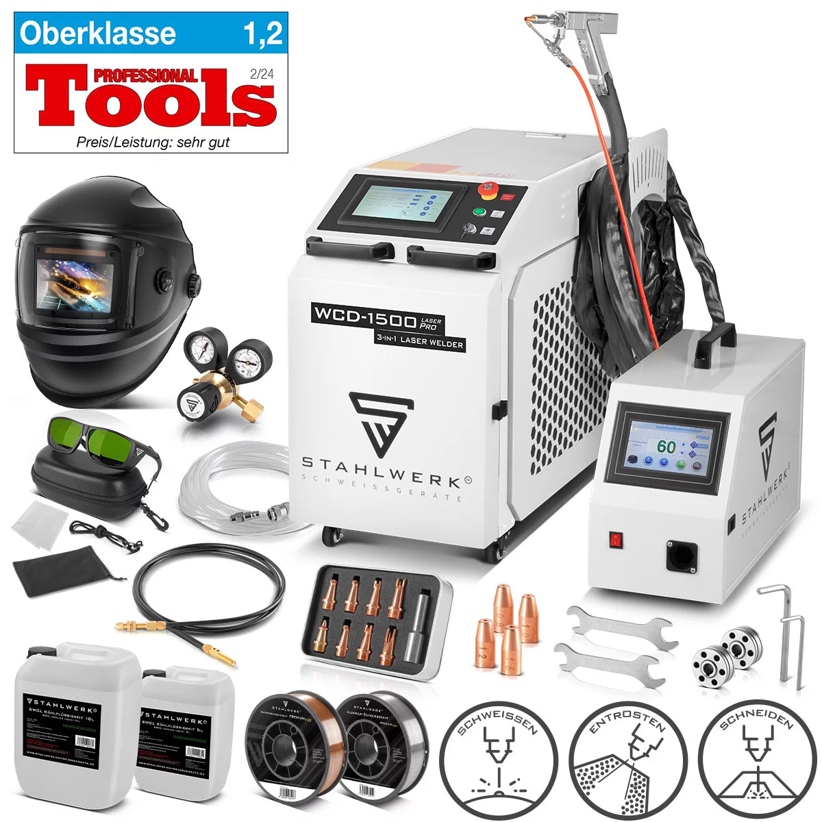 STAHLWERK laser welding machine WCD-1500 Laser Pro | Fully equipped | 1500 watts | Professional 3-in-1 handheld laser welding machine for precise welding, cutting and rust removal