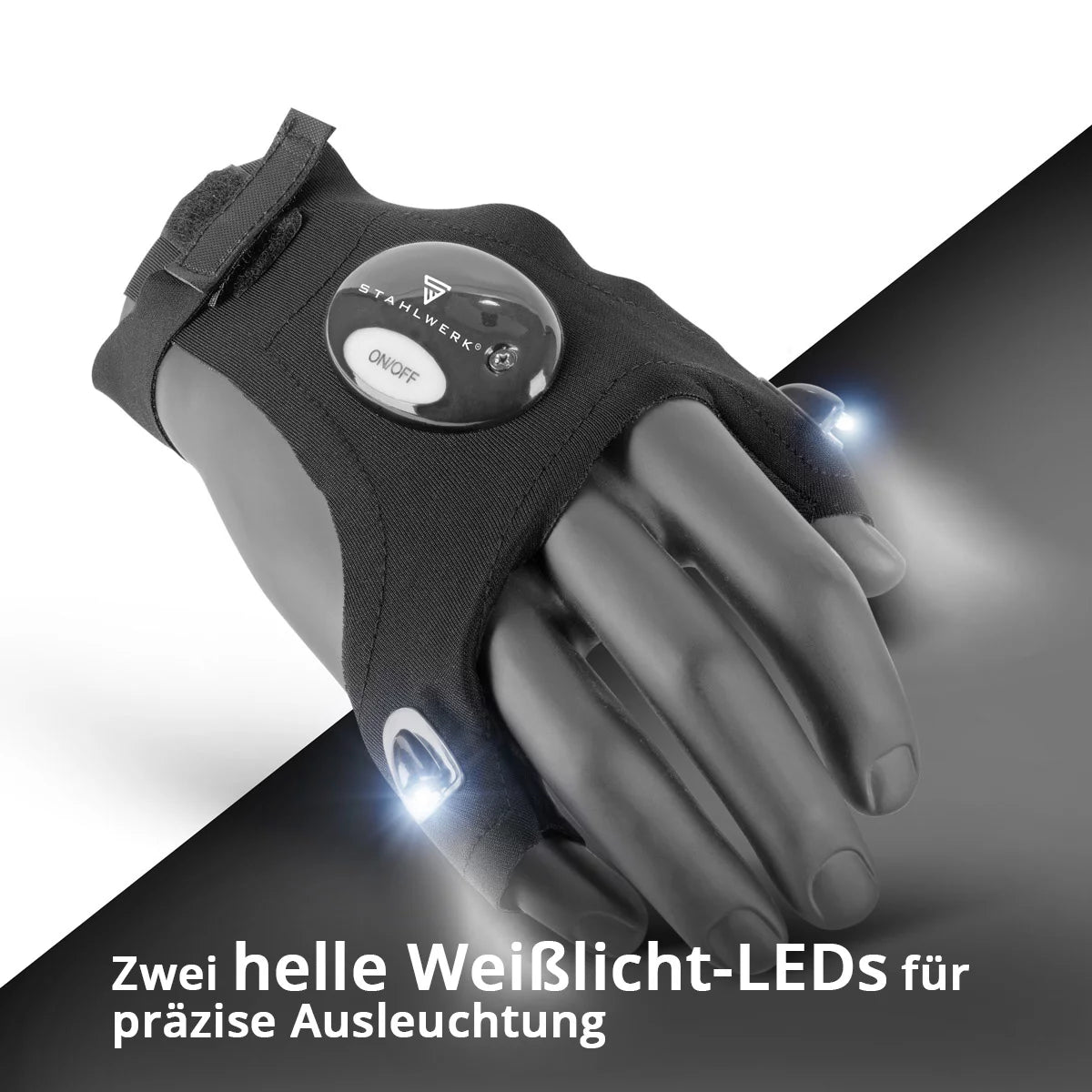 STAHLWERK LED-Handschuhe 2er Set | Helles Licht und freie Hände bei Reparaturen oder Montagearbeiten | Arbeitshandschuhe mit Licht | Universell einsetzbar | Einheitsgröße I Ideal für Mechaniker und Handwerker