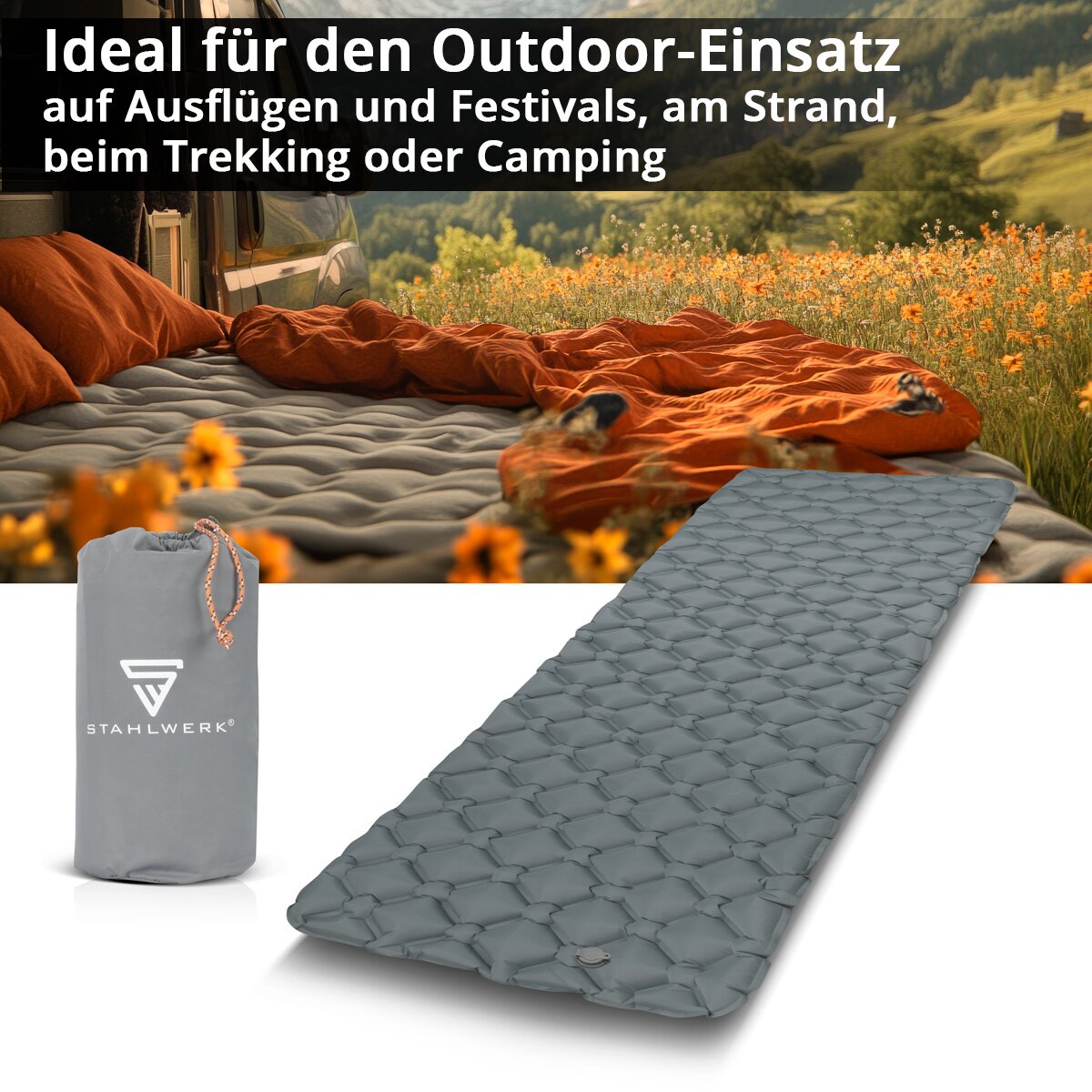 Catchante de aire de acero LM-70 ST 200 x 70 cm Camino de aire inflable | Colchón de campamento | Ismatte | Alfombra de sueño | Travelumes que incluye bolsa de transporte para acampar y al aire libre