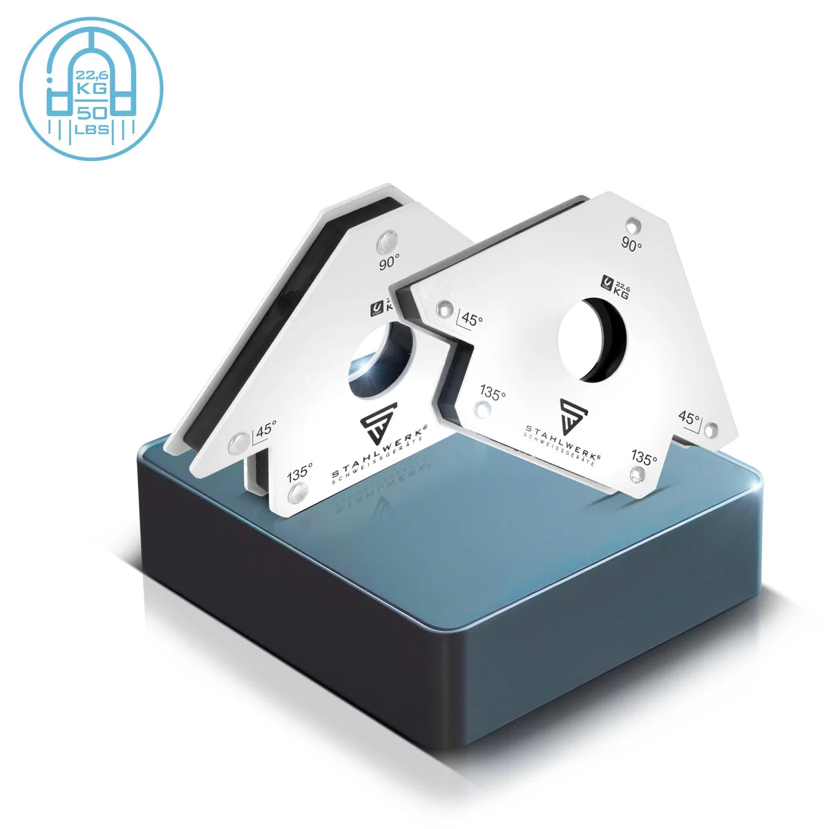STAHLWERK 2 × angle de soudage magnétique aimant de soudage d'angle magnétique 45° x 90° x 135°, 22,6 kg / 50 lbs