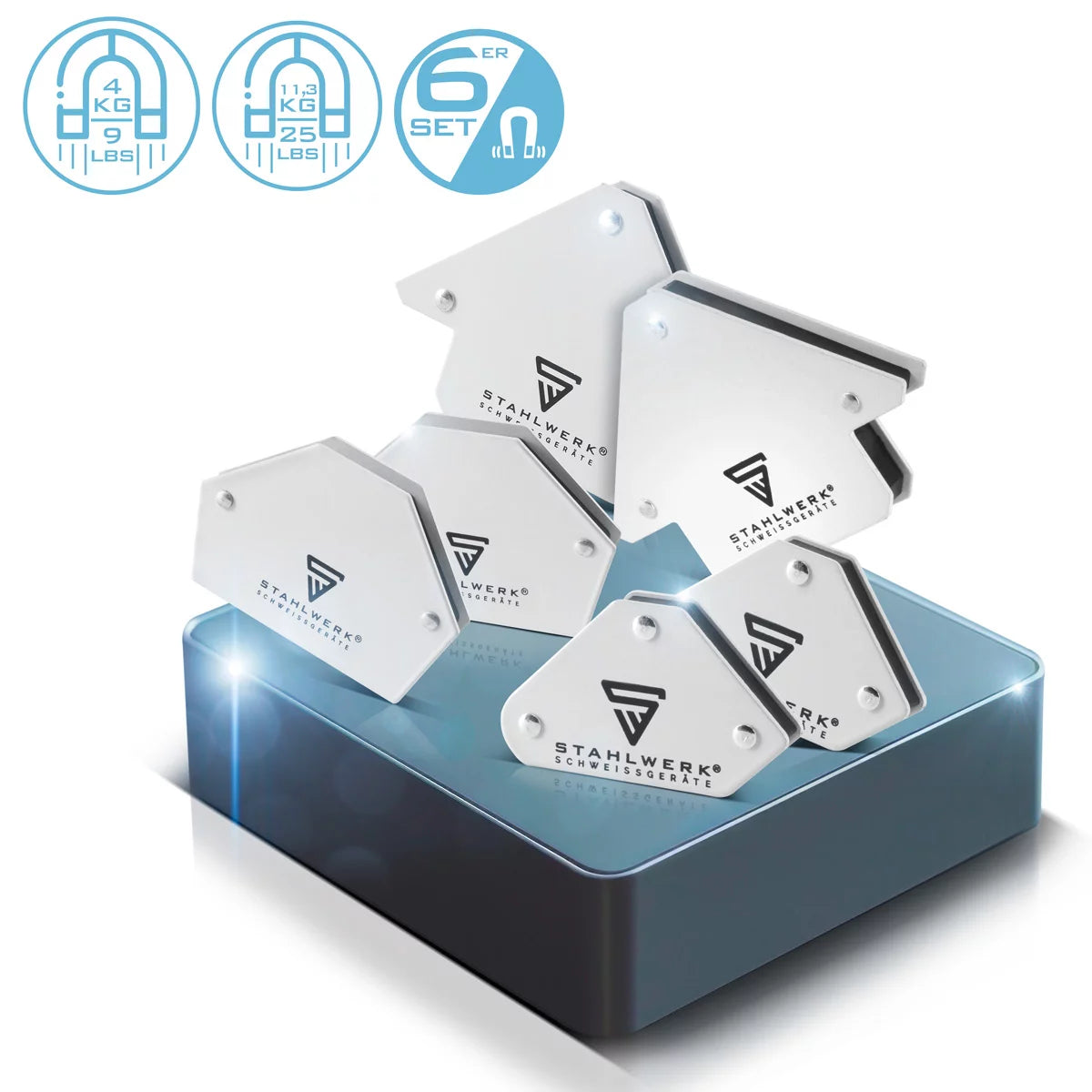 STAHLWERK 6 × magnetic welding angle magnetic angle welding magnet 30° x 45° x 60° x 75° x 90° x 135°, 2 x 4 kg / 9 lbs + 4 x 11.3 kg / 25 lbs