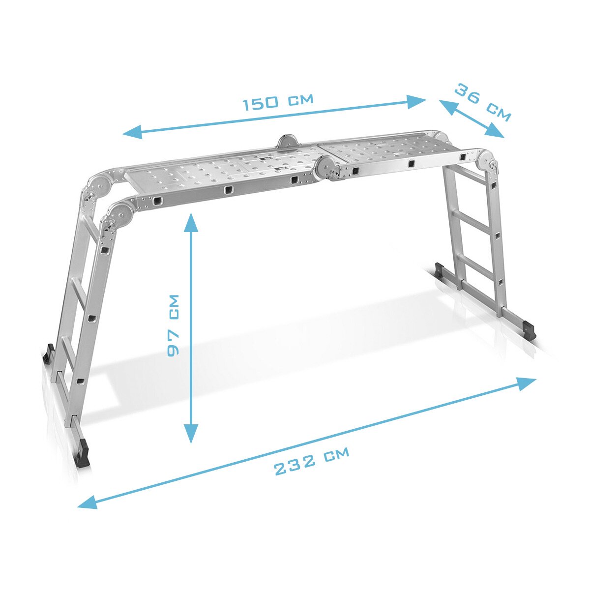 Steelworks Manager polyvalent ML-356 ST 150 kg Capacité de charge, 3 en 1 Échelle échafaudage / conducteur de pliage en aluminium / plate-forme d'échafaudage / échafaudage avec germes non glissants, y compris 7 ans de garantie du fabricant